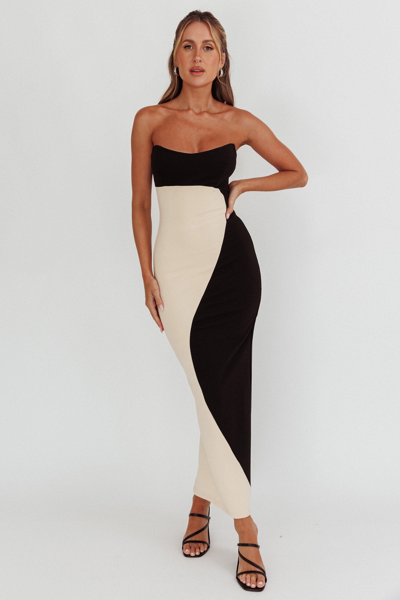 Regent Strapless Maxi Dress Black/Beige-Maymioy