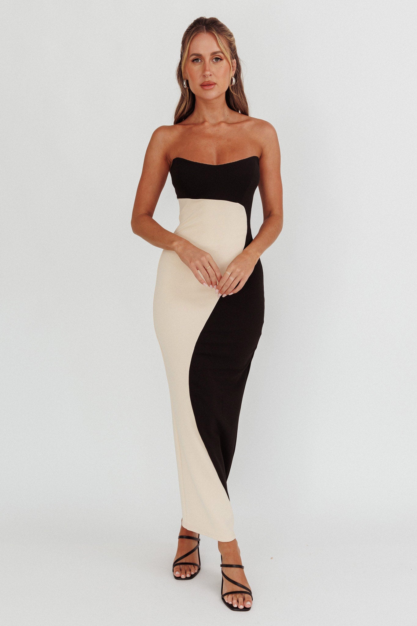 Regent Strapless Maxi Dress Black/Beige-Maymioy