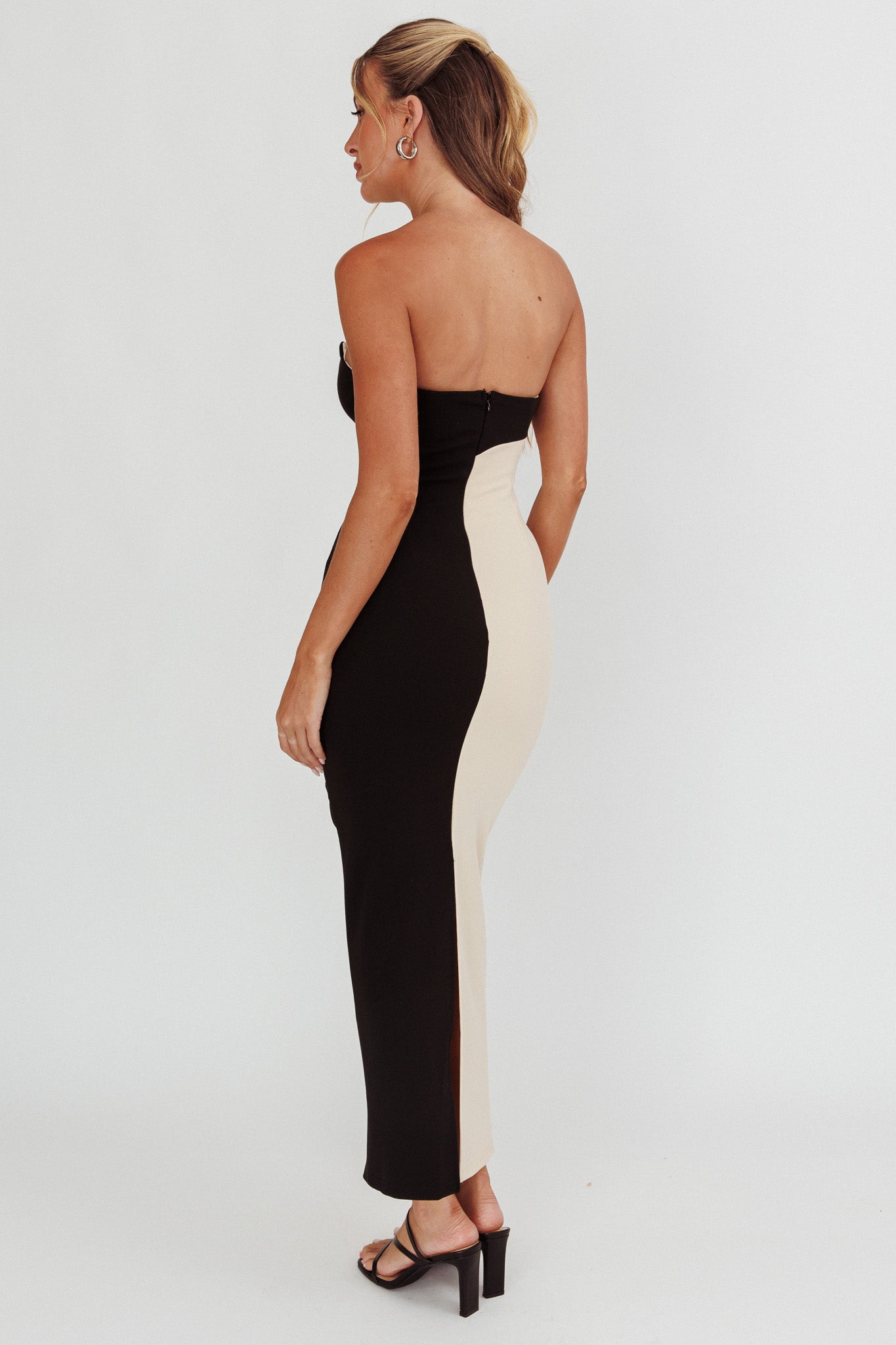 Regent Strapless Maxi Dress Black/Beige-Maymioy