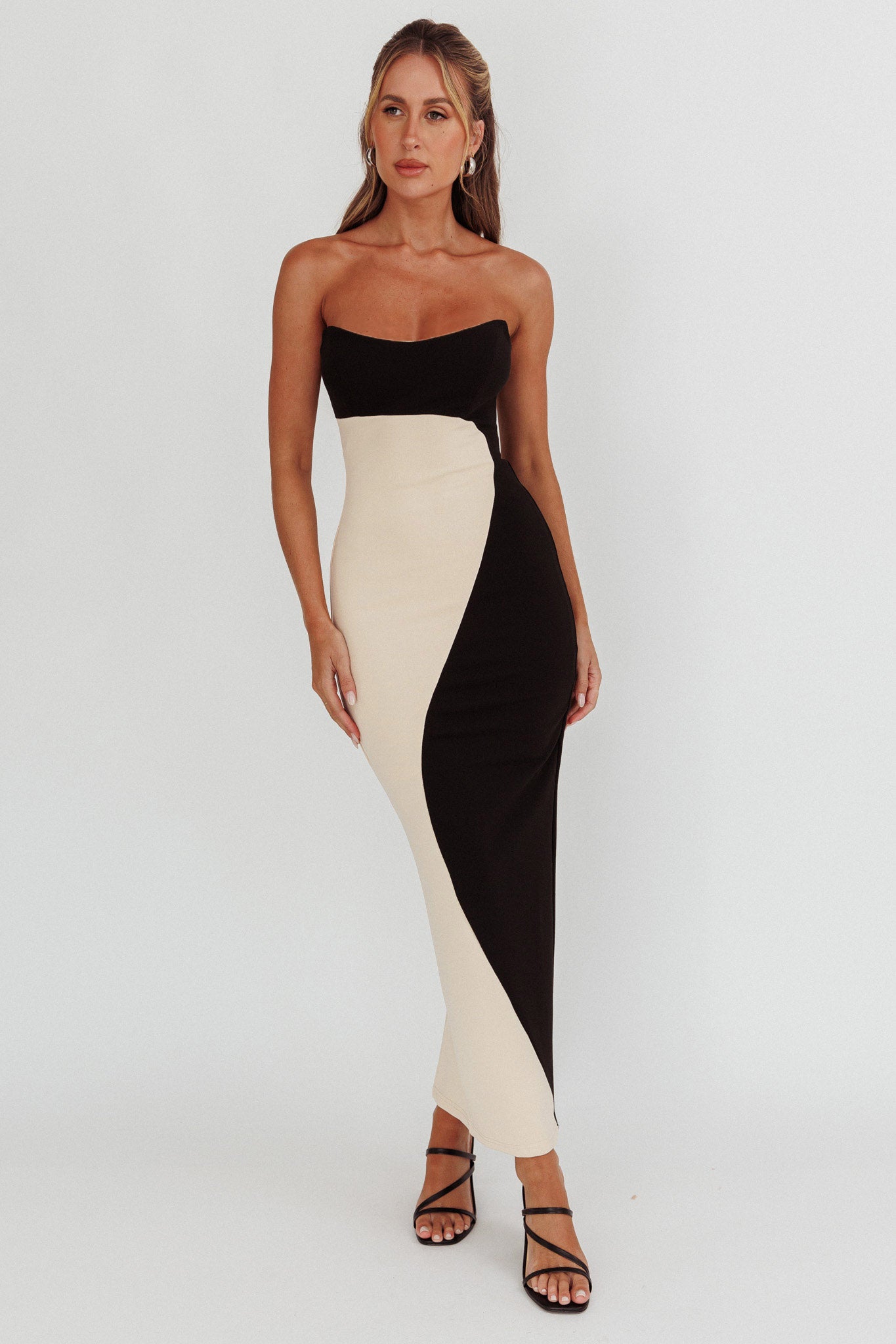 Regent Strapless Maxi Dress Black/Beige-Maymioy