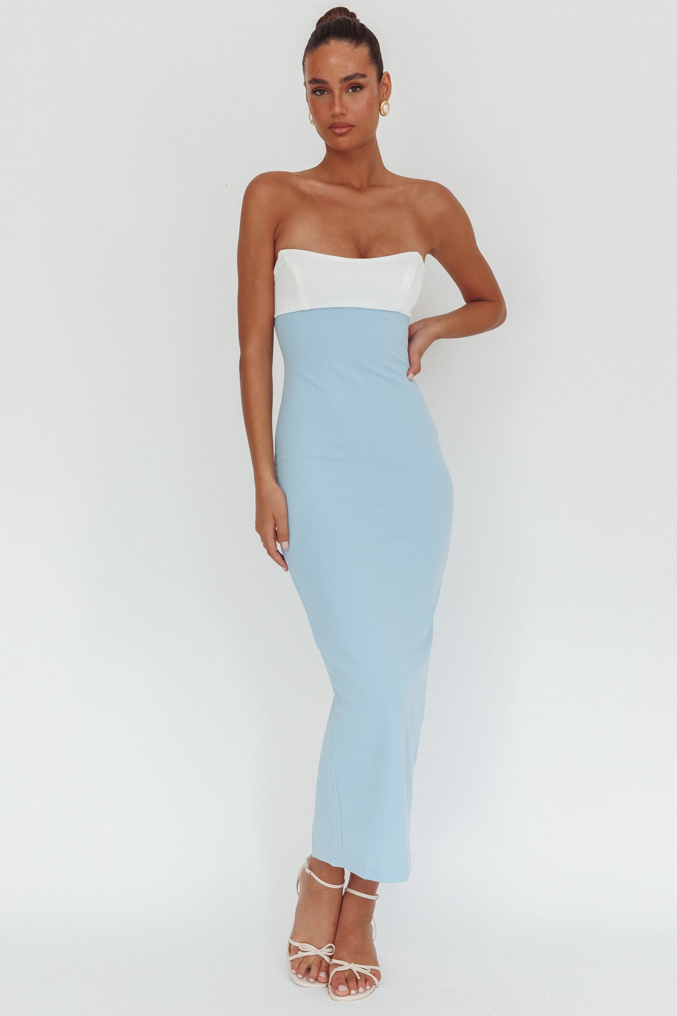 Regent Strapless Maxi Dress Contrast Blue-Maymioy