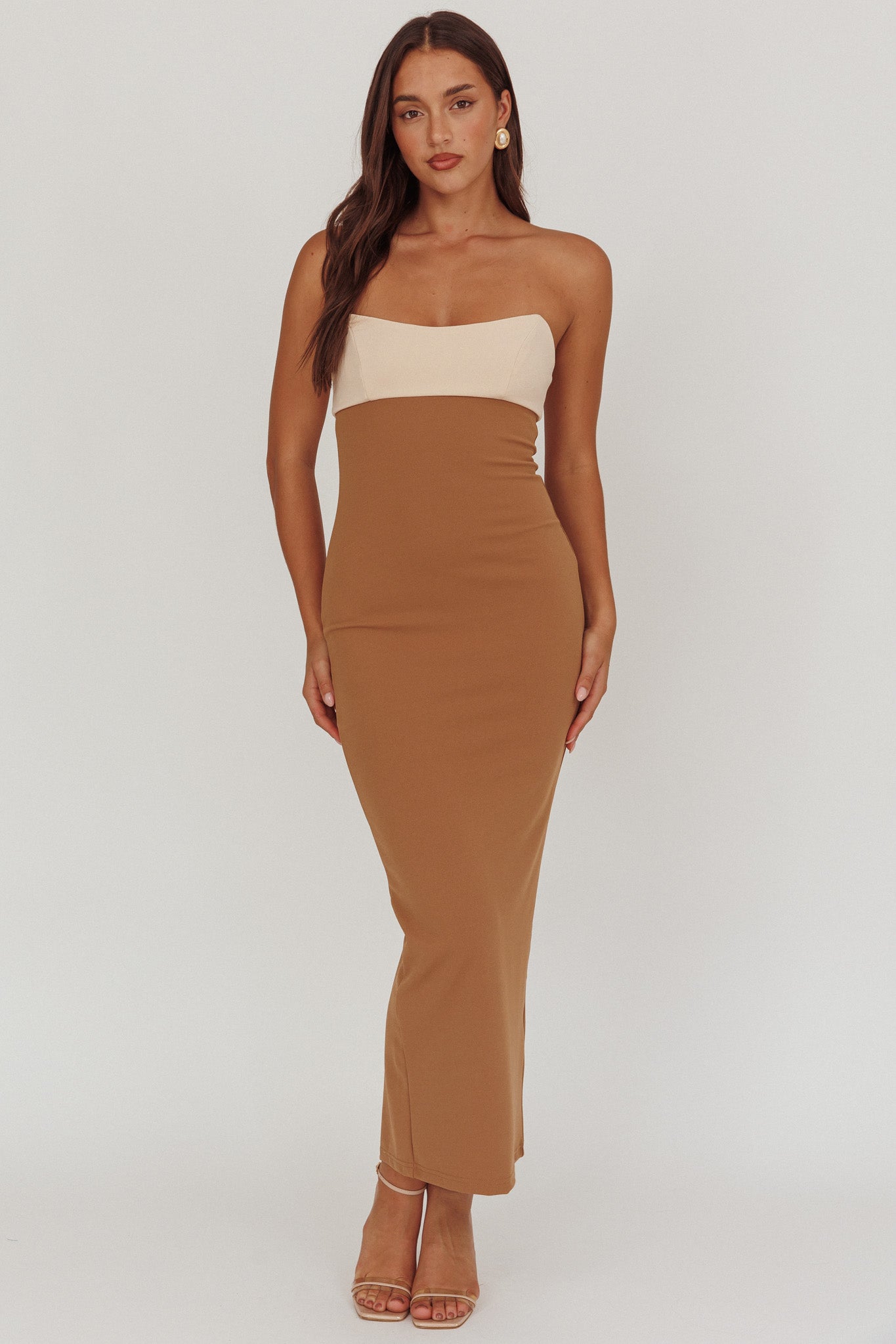 Regent Strapless Maxi Dress Contrast Camel-Maymioy