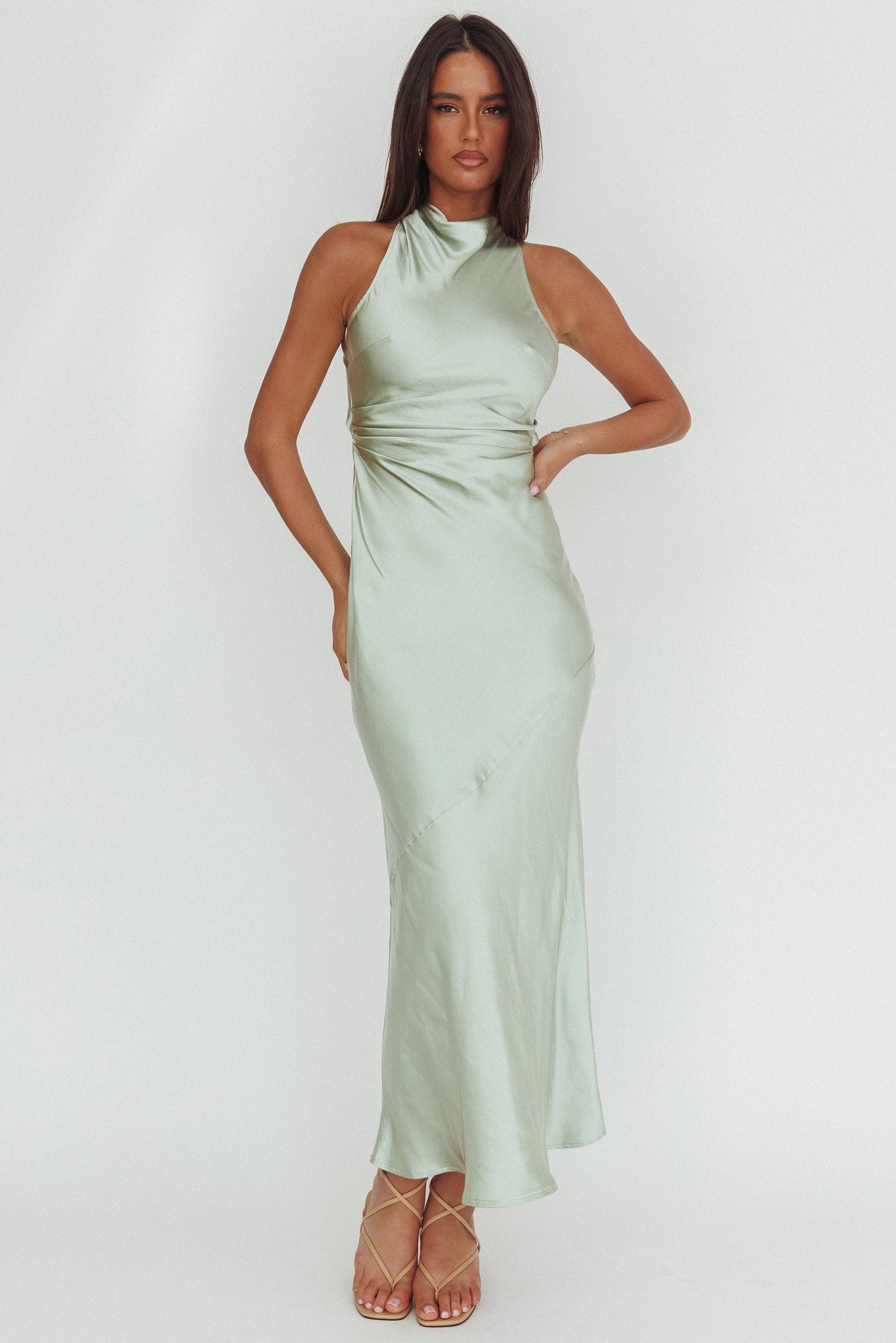 Moonlight Mirage Criss-Cross Back Maxi Dress Pistachio-Maymioy