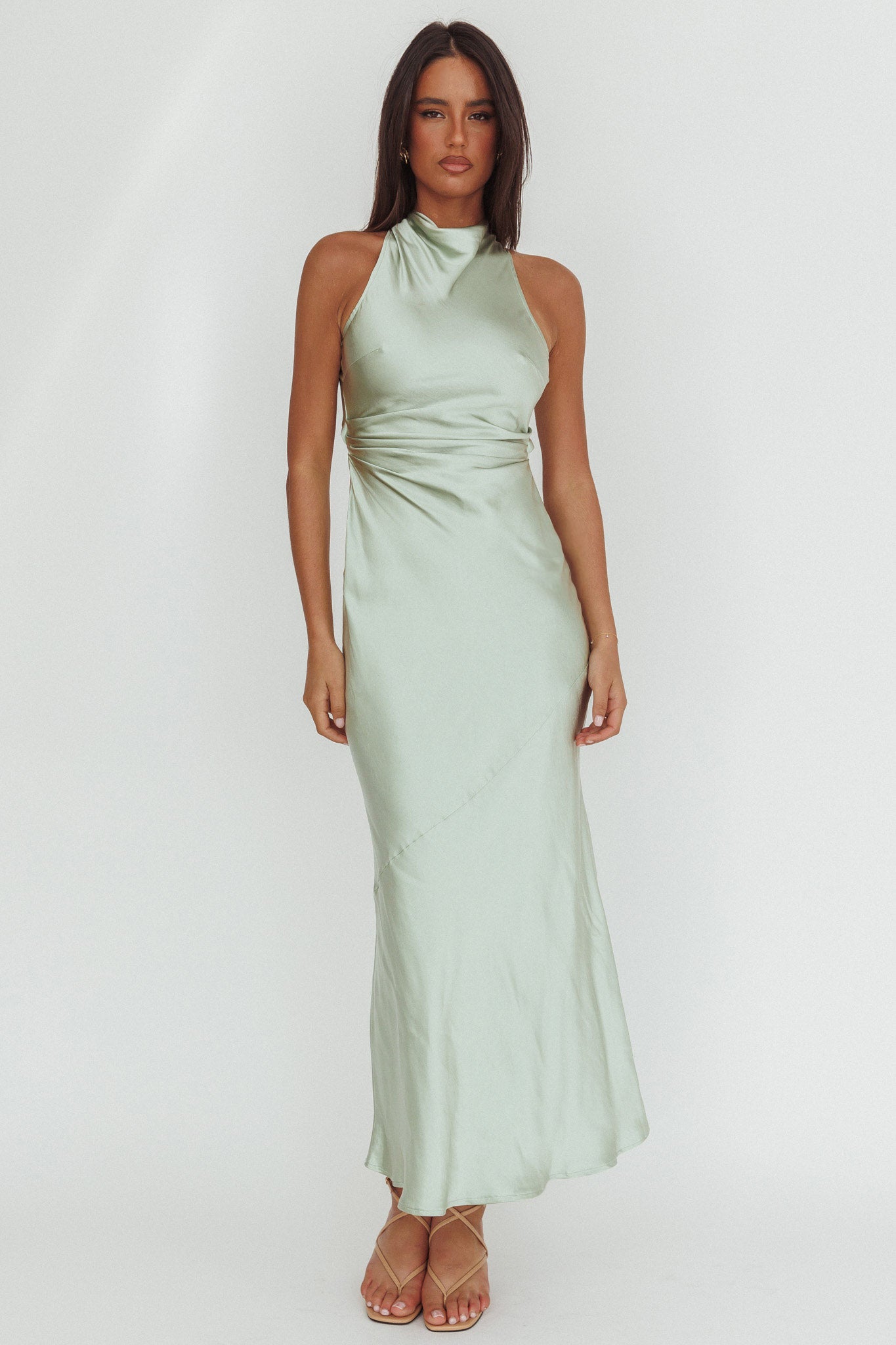 Moonlight Mirage Criss-Cross Back Maxi Dress Pistachio-Maymioy
