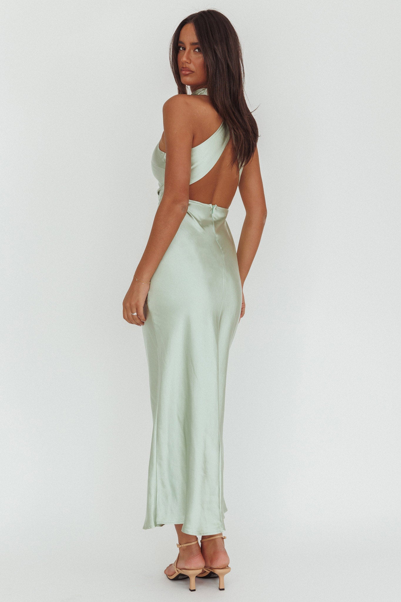 Moonlight Mirage Criss-Cross Back Maxi Dress Pistachio-Maymioy