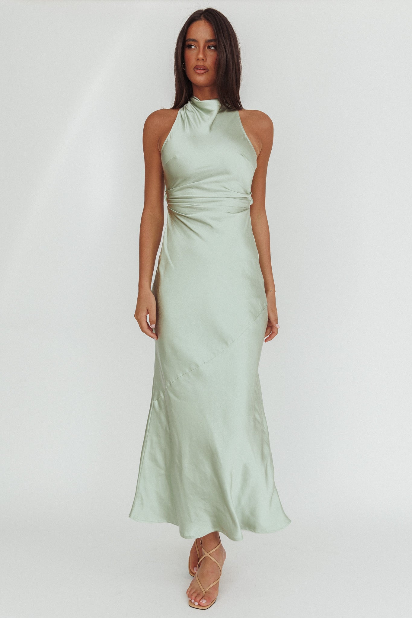 Moonlight Mirage Criss-Cross Back Maxi Dress Pistachio-Maymioy