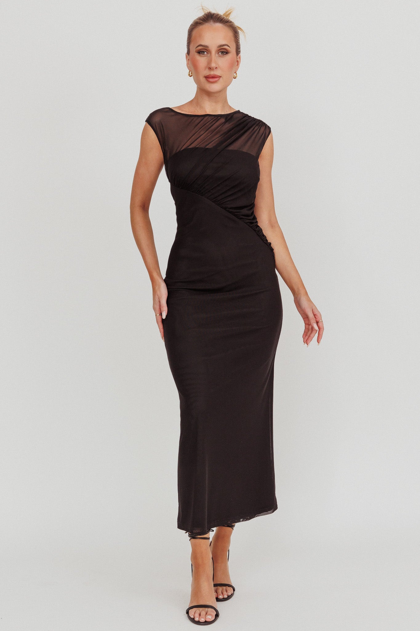 Passion Mesh Sleeveless Maxi Dress Black-Maymioy