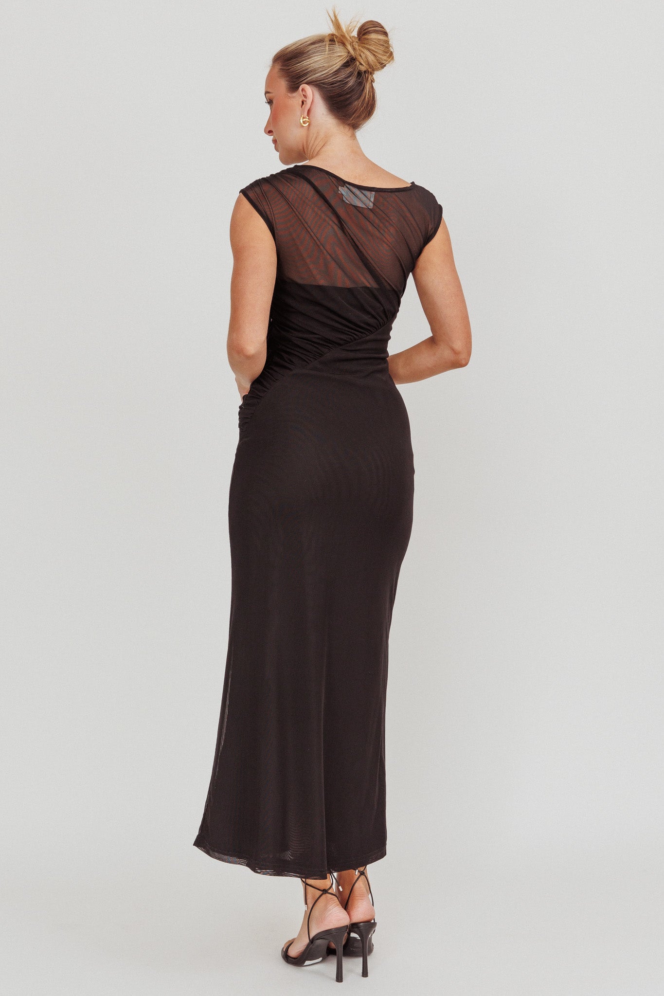 Passion Mesh Sleeveless Maxi Dress Black-Maymioy