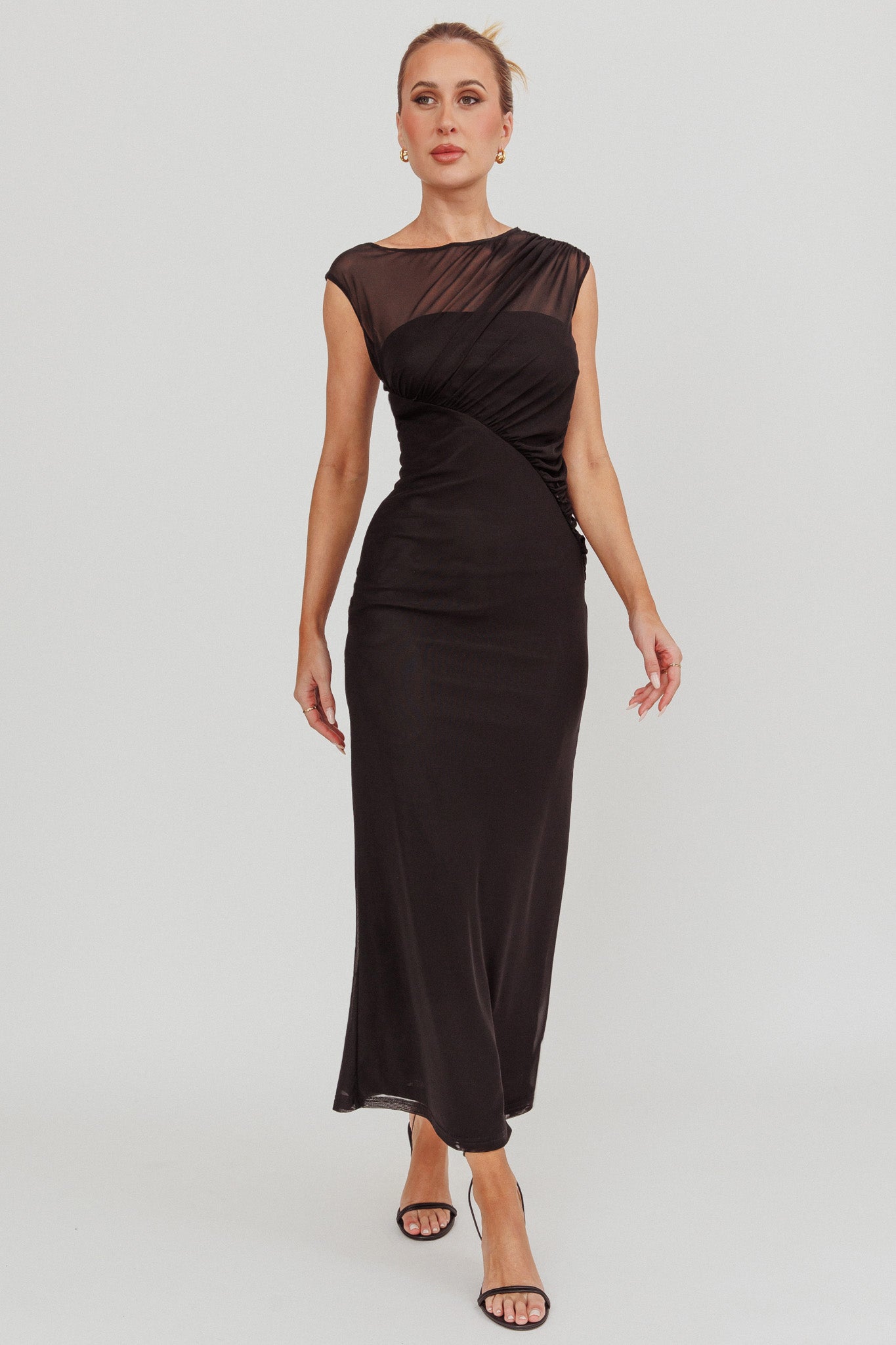 Passion Mesh Sleeveless Maxi Dress Black-Maymioy