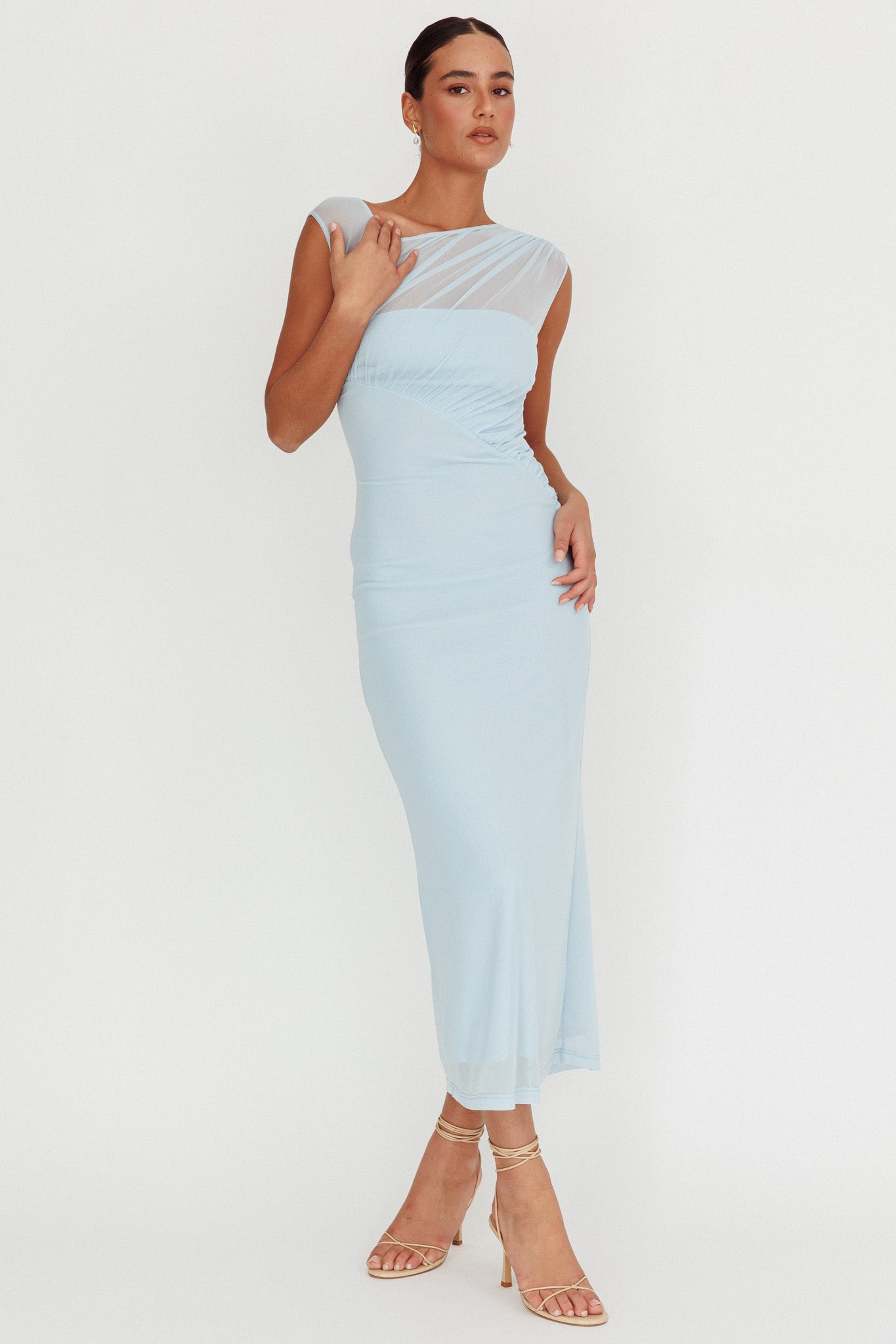 Passion Mesh Sleeveless Maxi Dress Blue-Maymioy