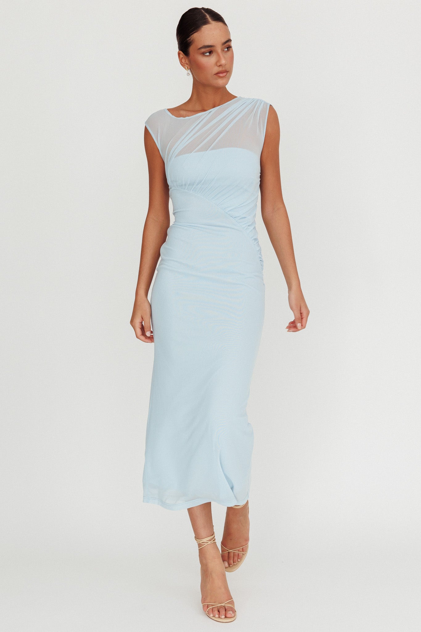 Passion Mesh Sleeveless Maxi Dress Blue-Maymioy