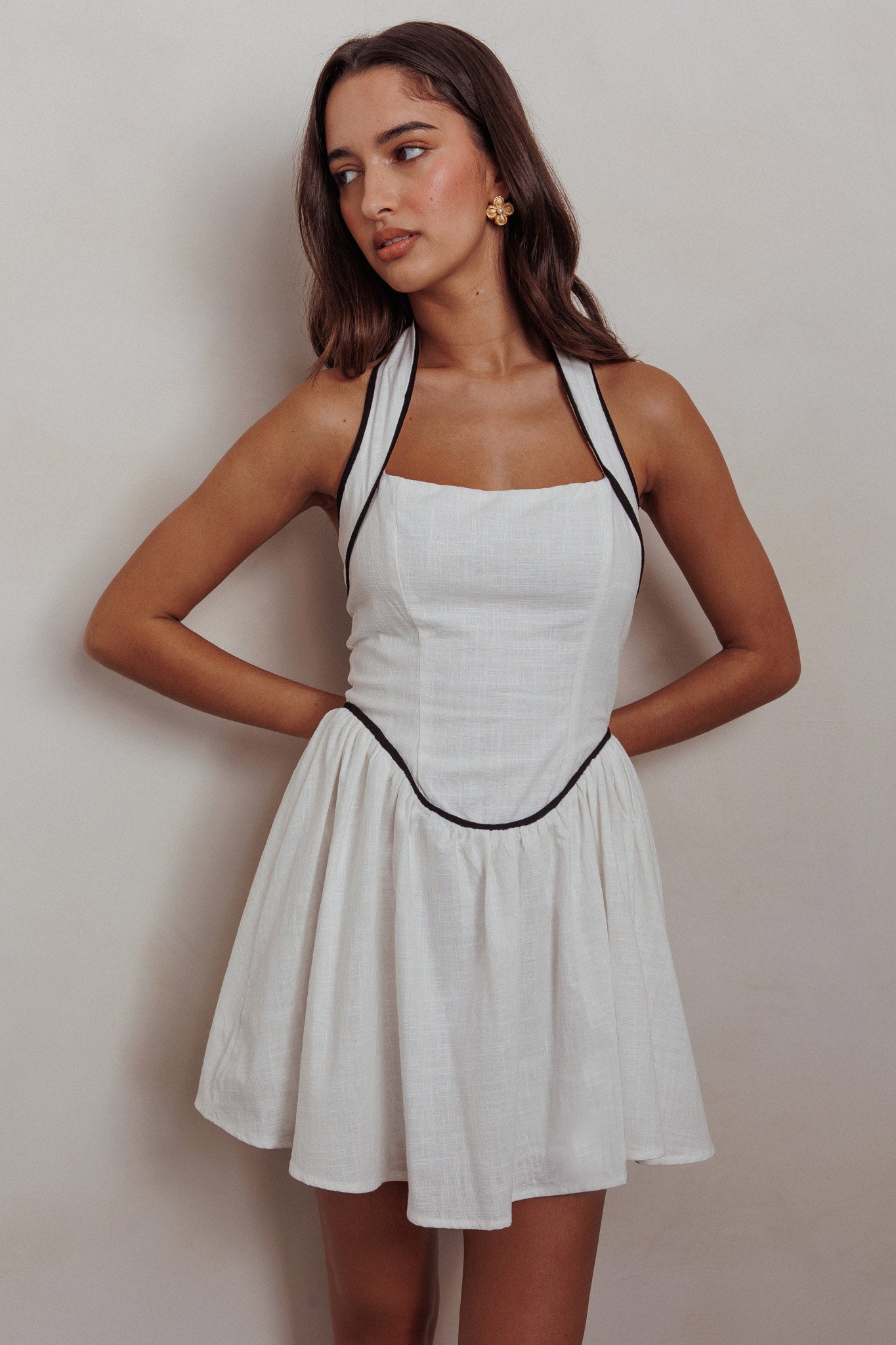 Rune Halterneck Mini Dress White-Maymioy