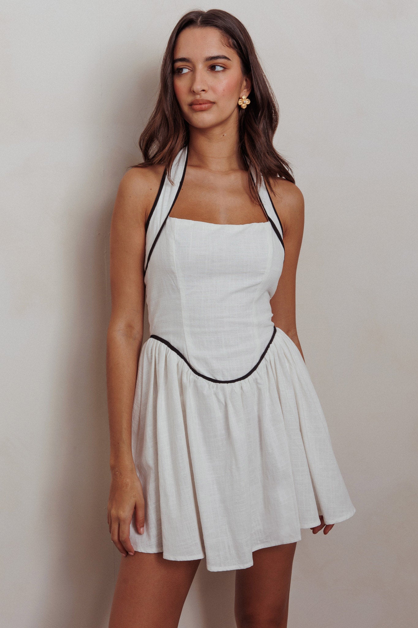 Rune Halterneck Mini Dress White-Maymioy