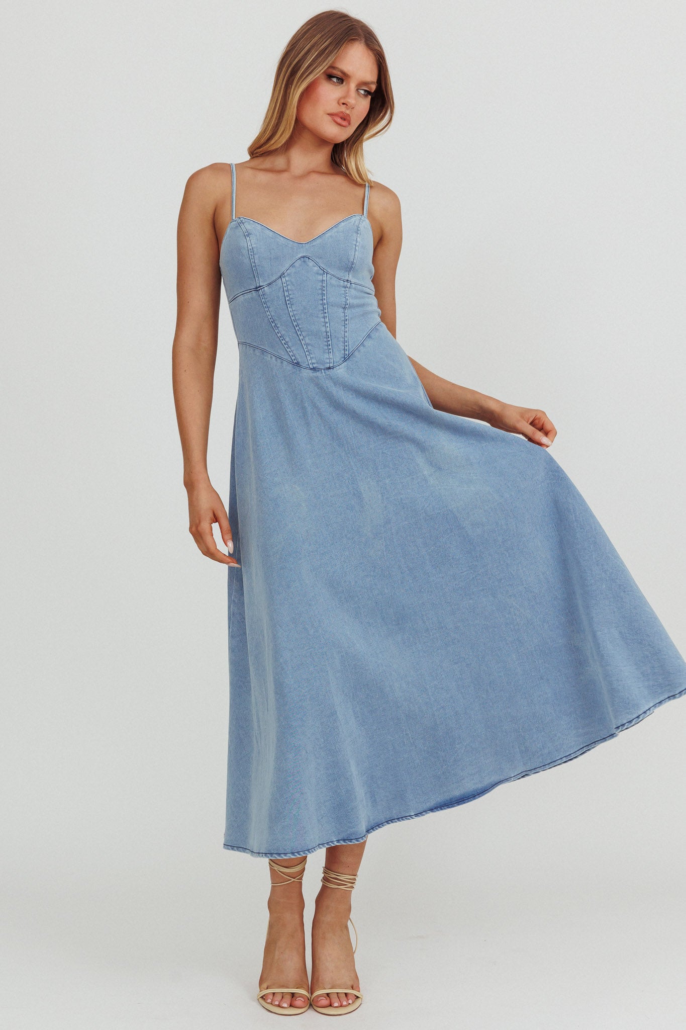 Comet A-Line Midi Dress Light Denim-Maymioy