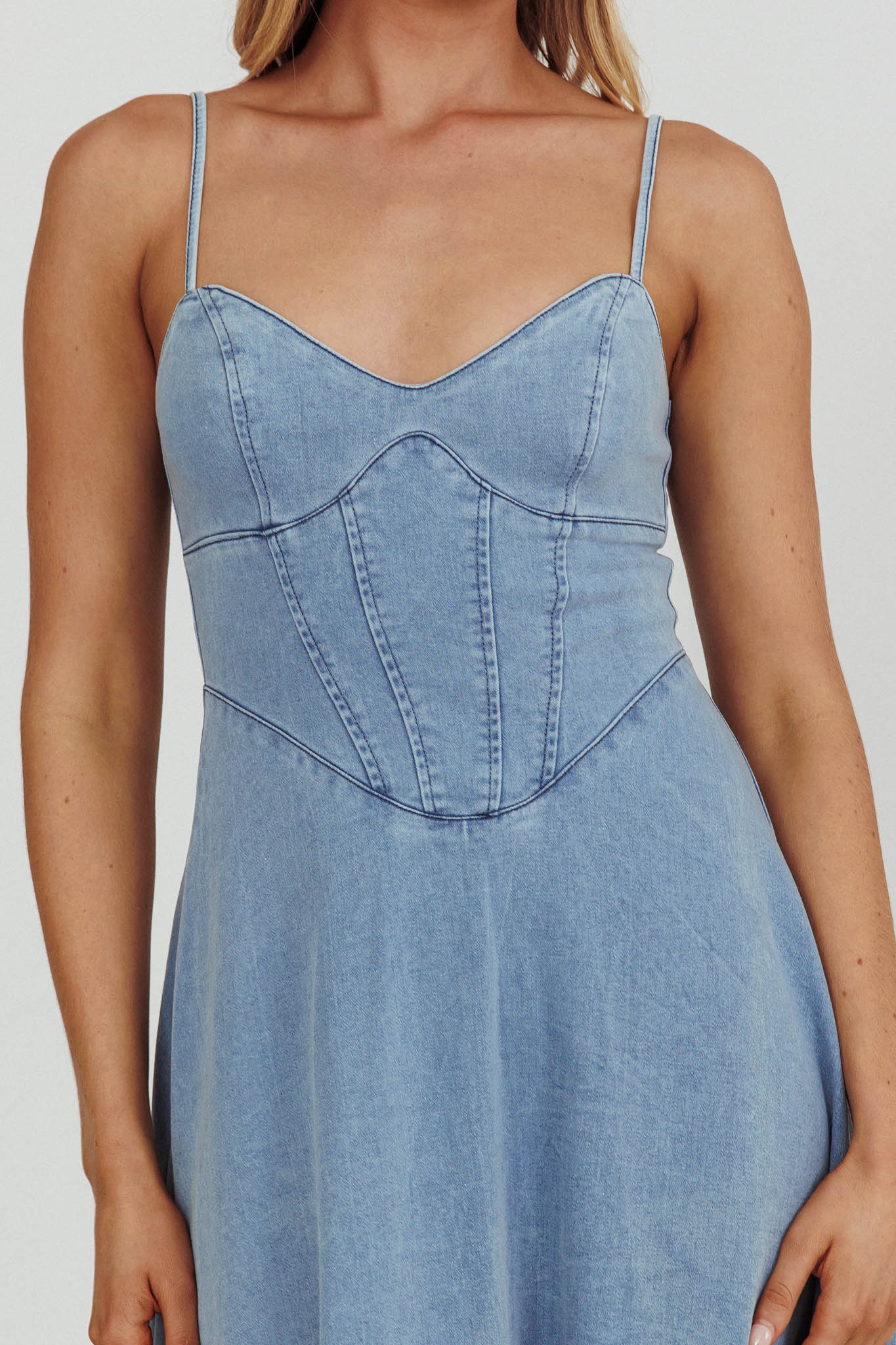 Comet A-Line Midi Dress Light Denim-Maymioy