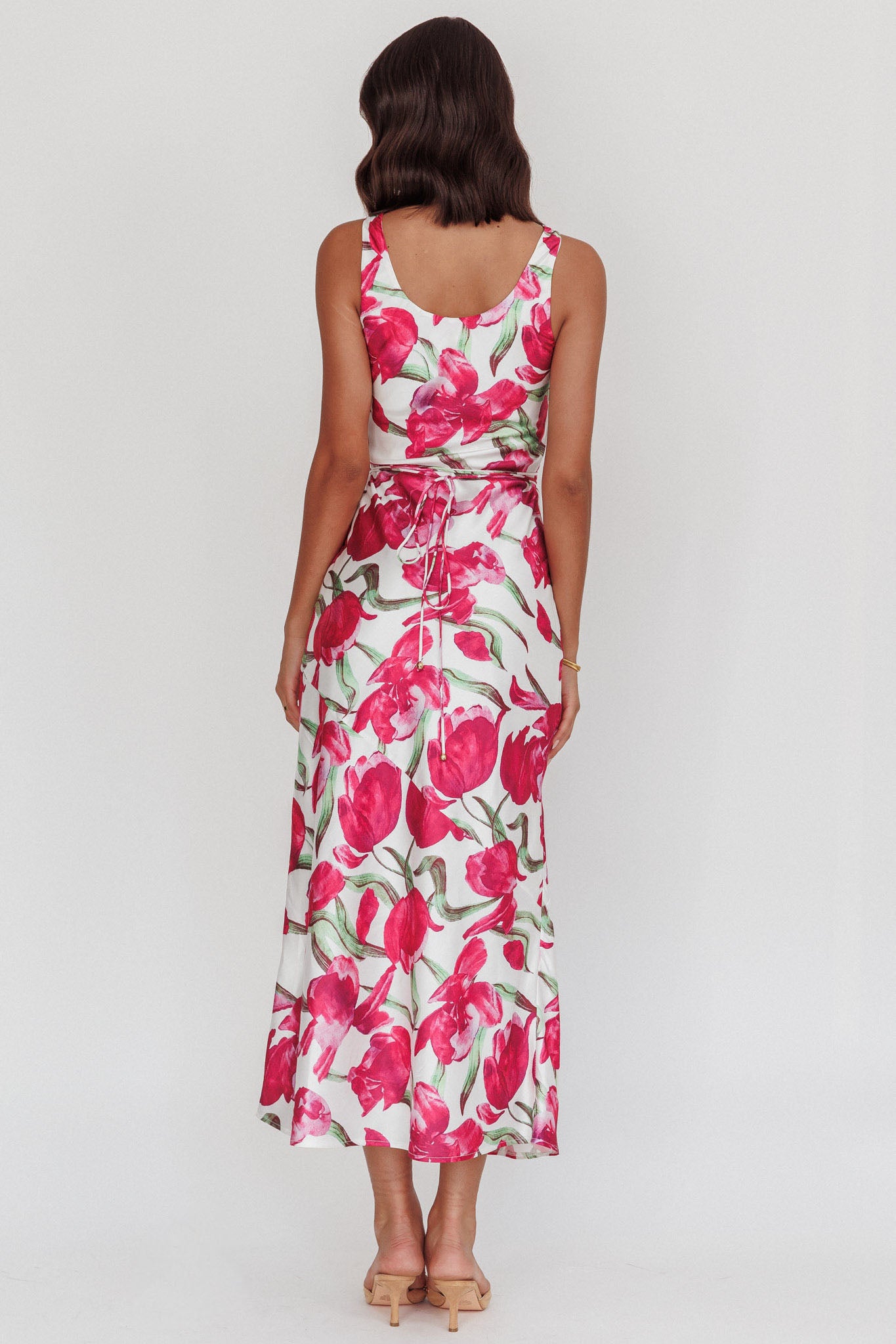 Serenitie Cowl Neck Waist Tie Maxi Dress Floral Pink-Maymioy
