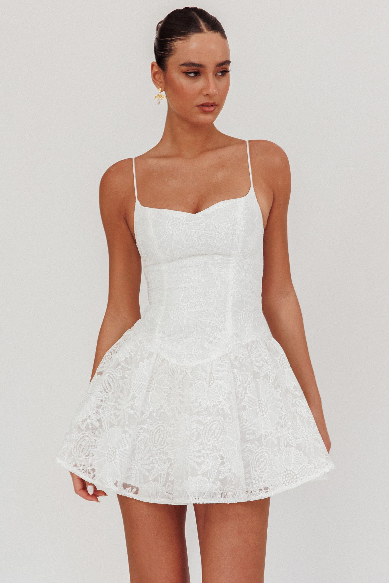Endearing Embroidered Mesh Mini Dress White-Maymioy