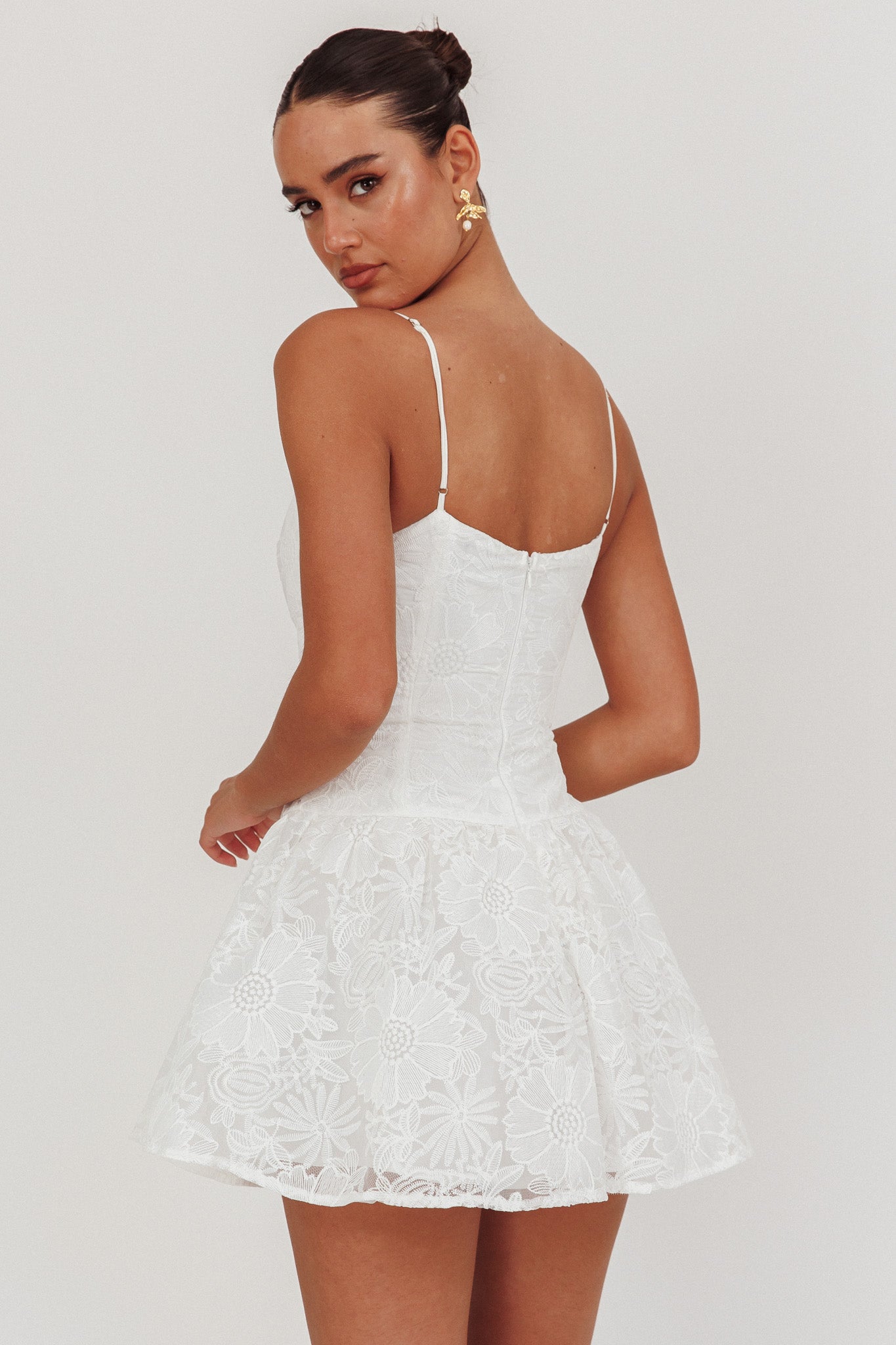 Endearing Embroidered Mesh Mini Dress White-Maymioy