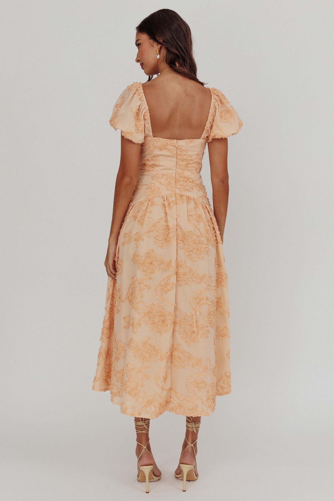 Telma Puff Sleeves Midi Dress Blush-Maymioy