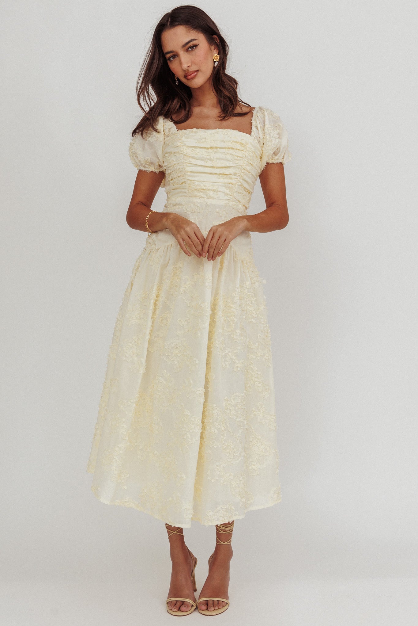 Telma Puff Sleeves Midi Dress Butter-Maymioy