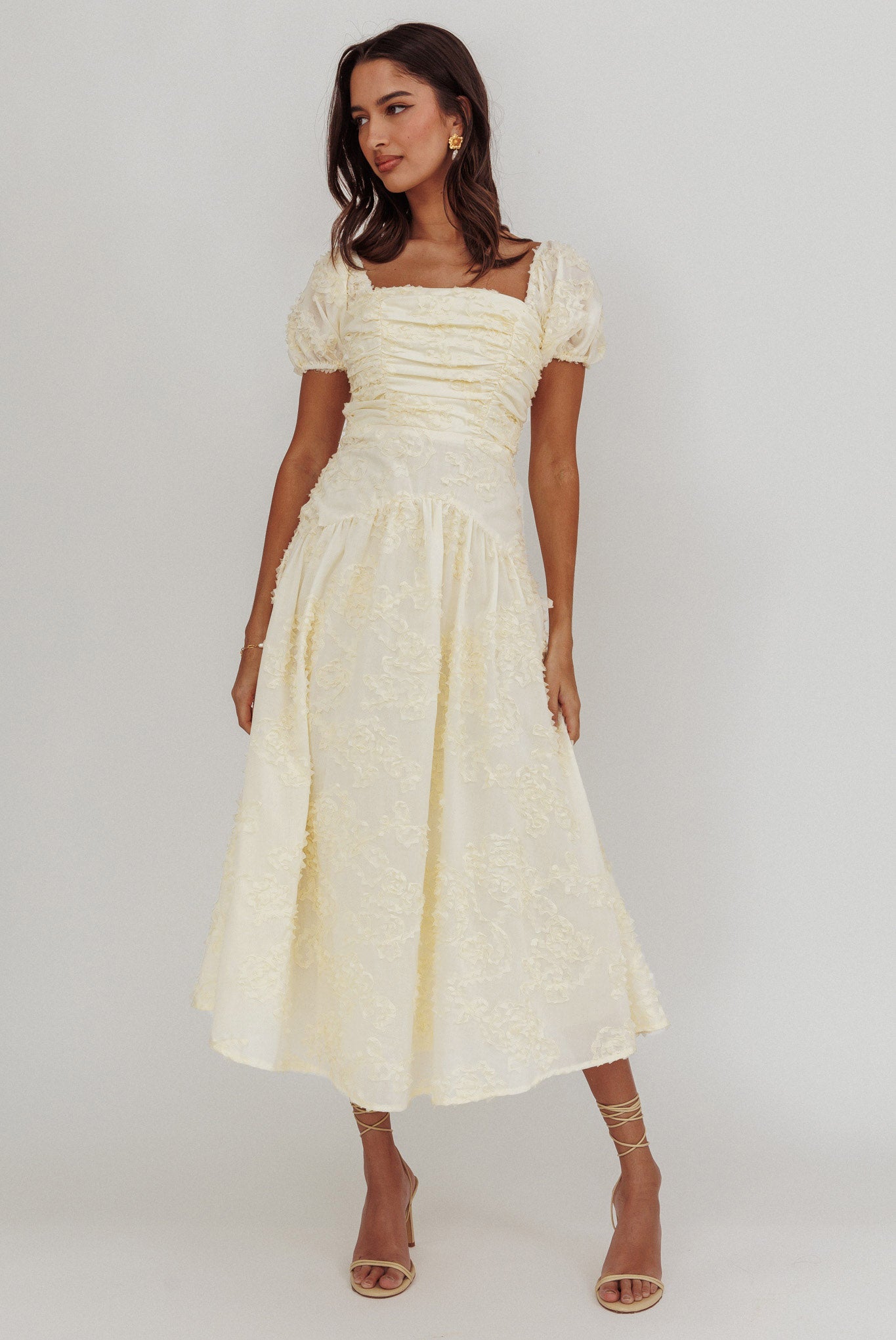 Telma Puff Sleeves Midi Dress Butter-Maymioy