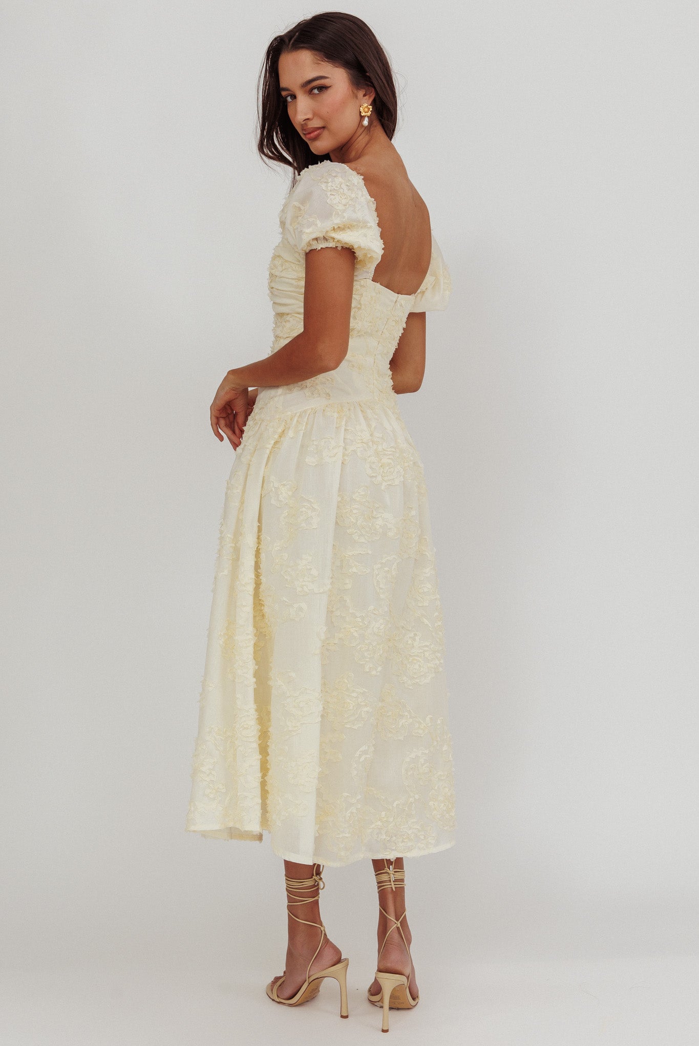 Telma Puff Sleeves Midi Dress Butter-Maymioy