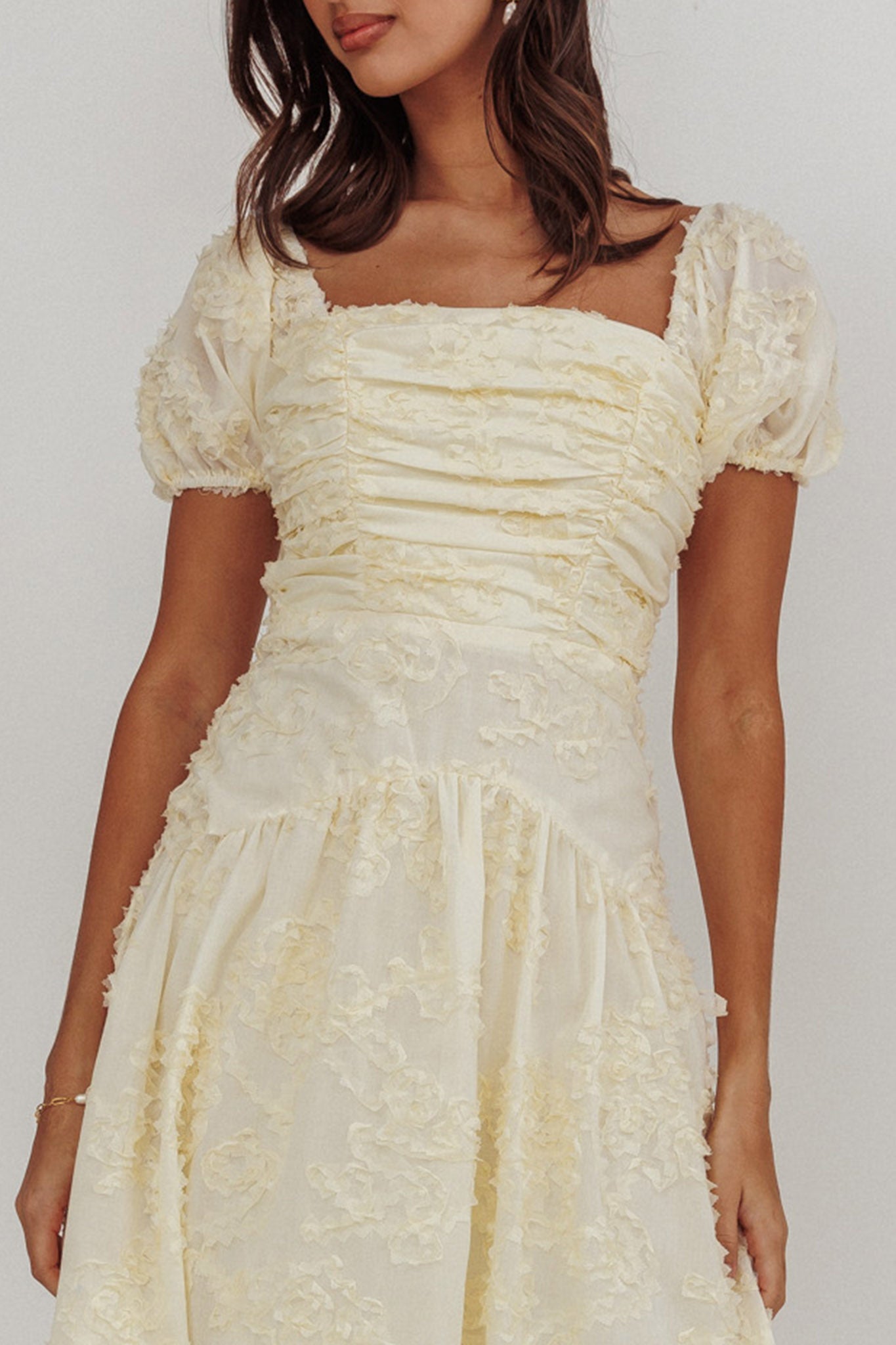 Telma Puff Sleeves Midi Dress Butter-Maymioy