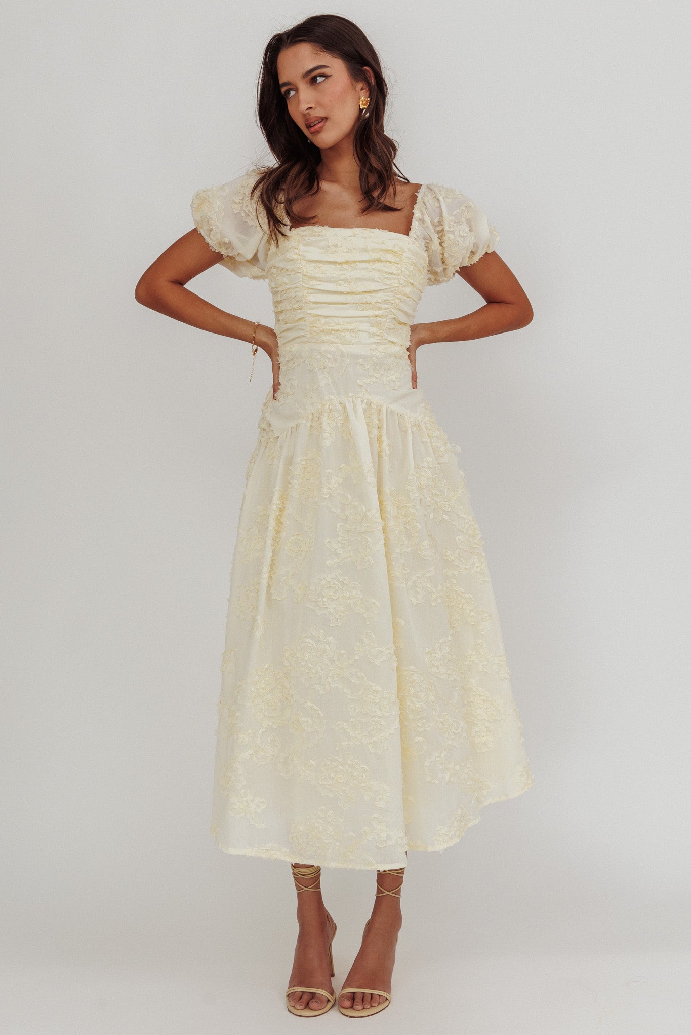 Telma Puff Sleeves Midi Dress Butter-Maymioy