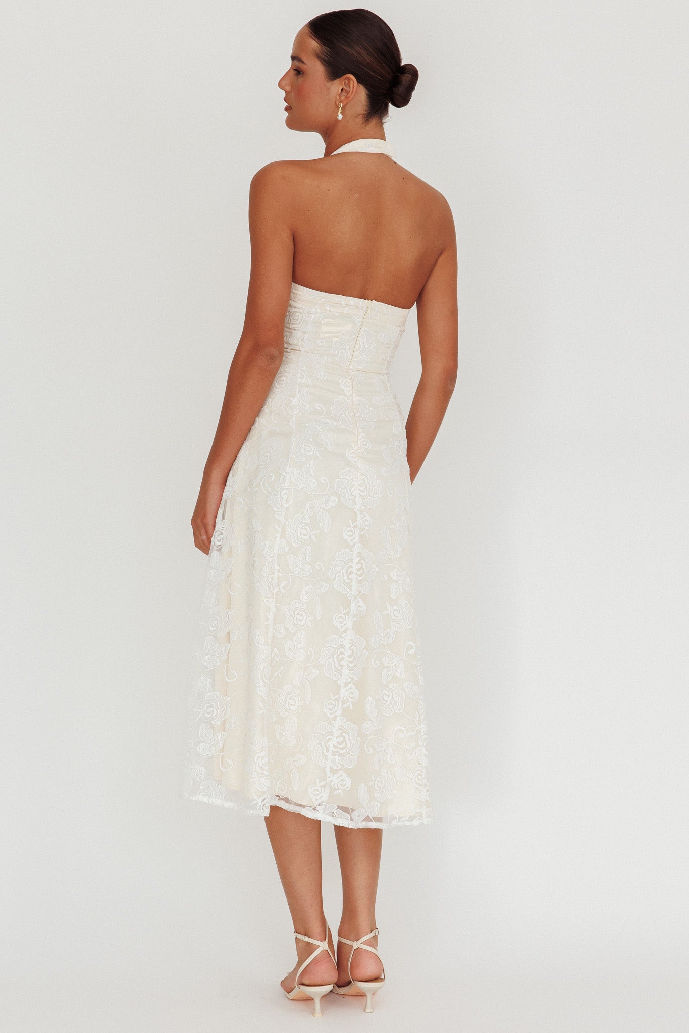 Elliott A-Line Halter Neck Midi Dress White-Maymioy