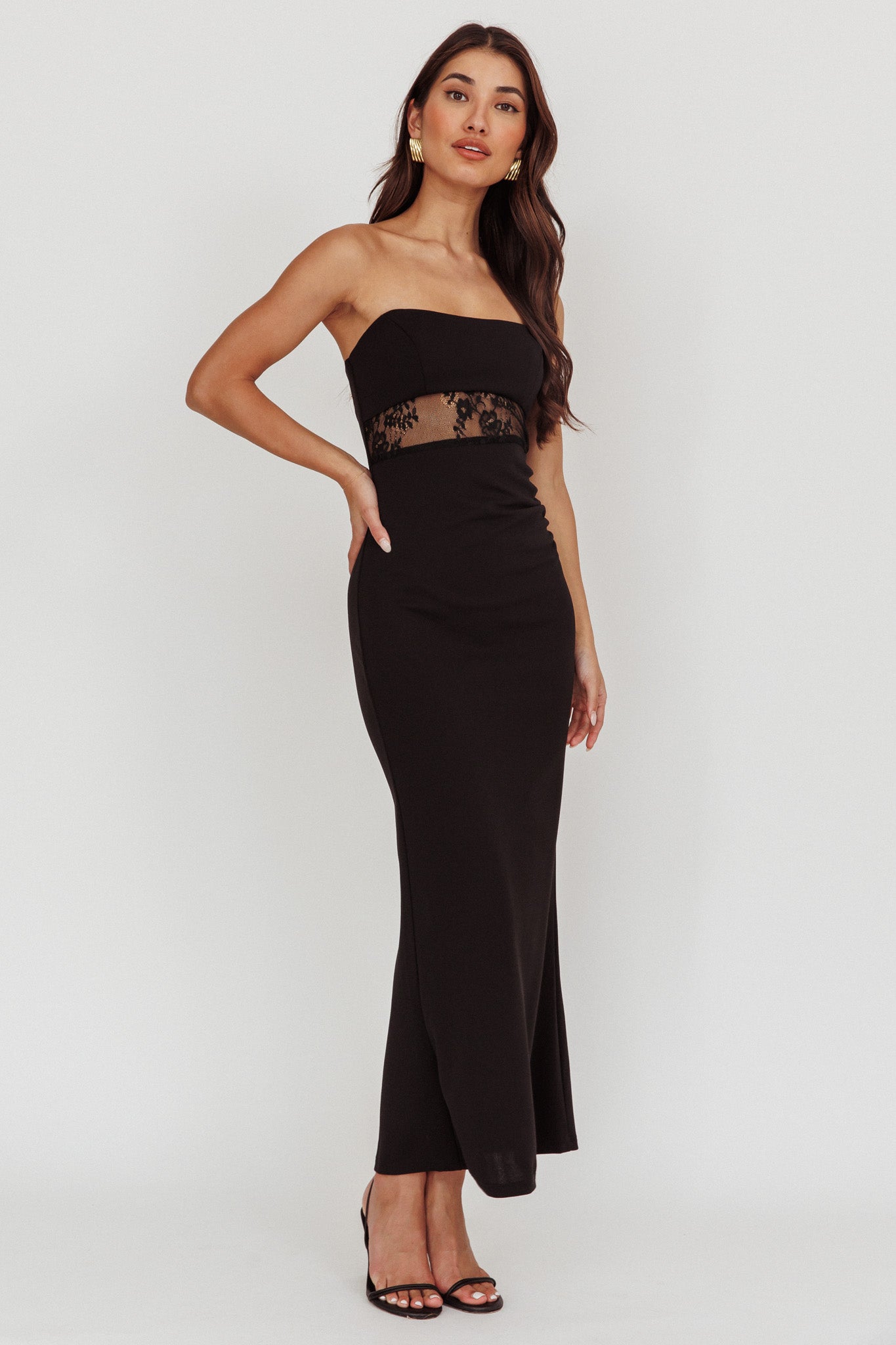 Lilliana Strapless Lace Maxi Dress Black-Maymioy