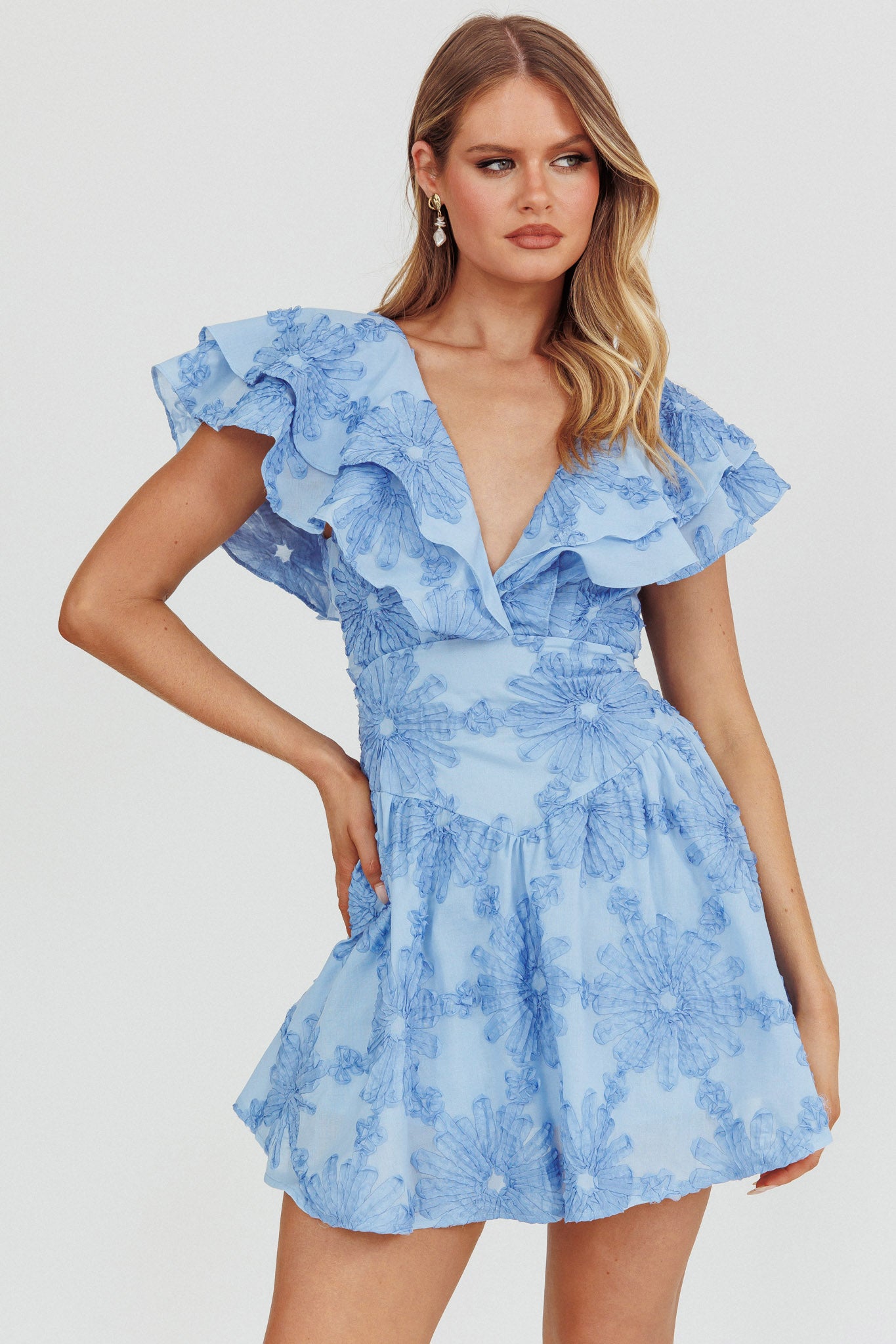 Garden Of Eden Ruffle Mini Dress Blue-Maymioy