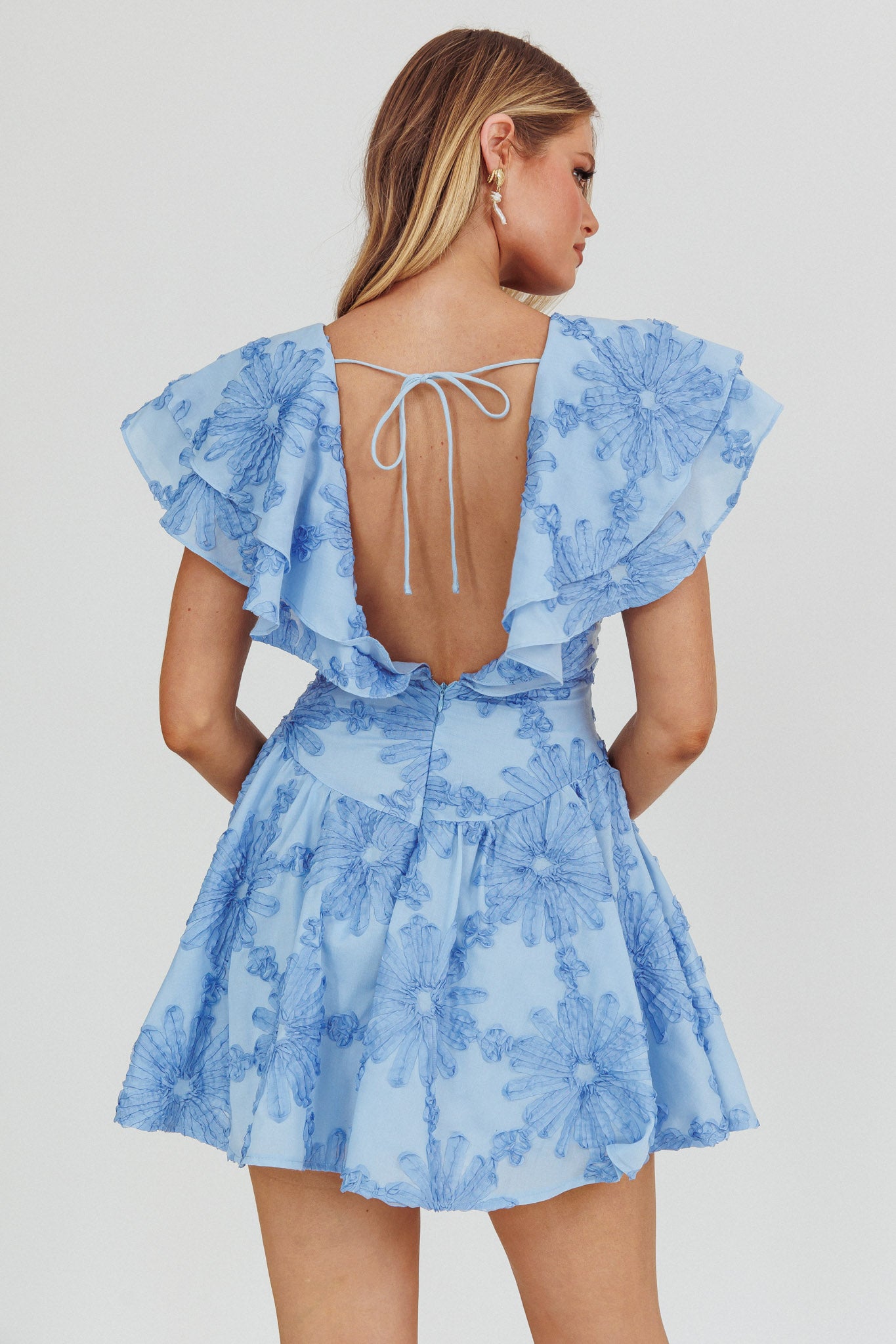 Garden Of Eden Ruffle Mini Dress Blue-Maymioy