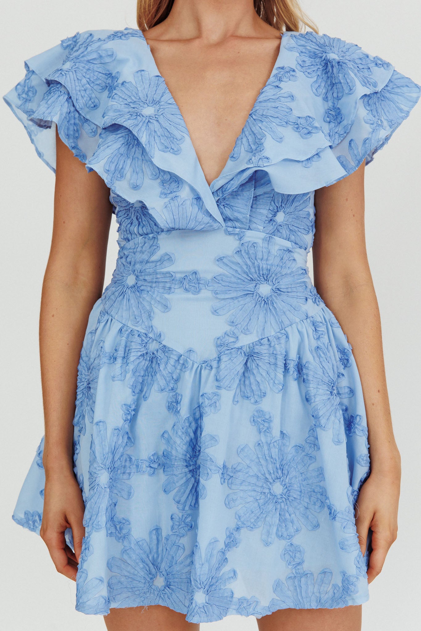 Garden Of Eden Ruffle Mini Dress Blue-Maymioy