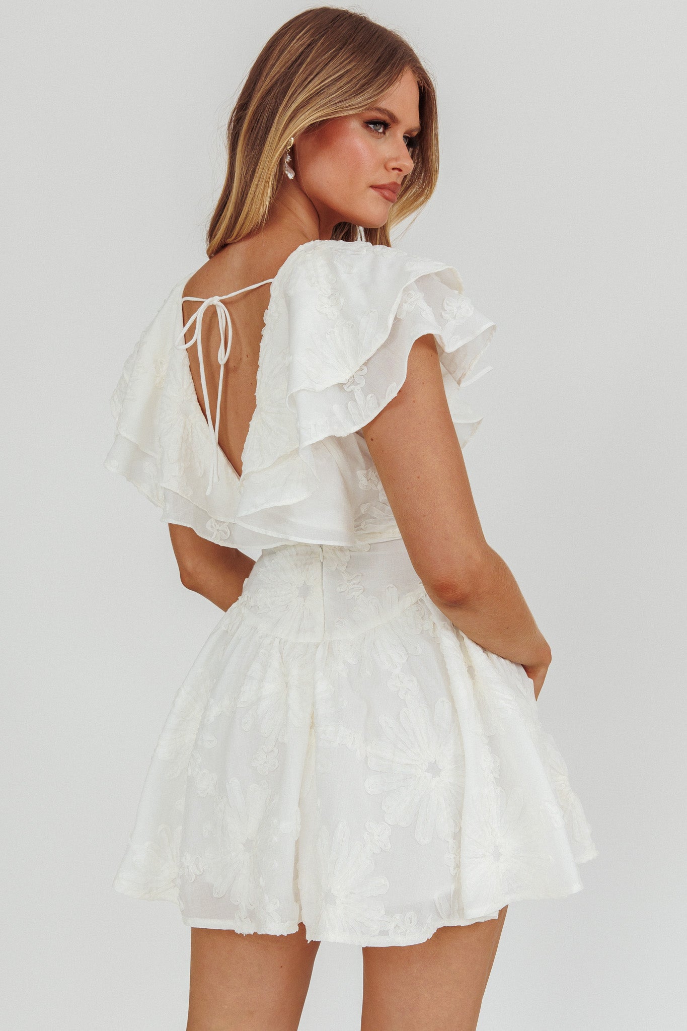 Garden Of Eden Ruffle Mini Dress White-Maymioy