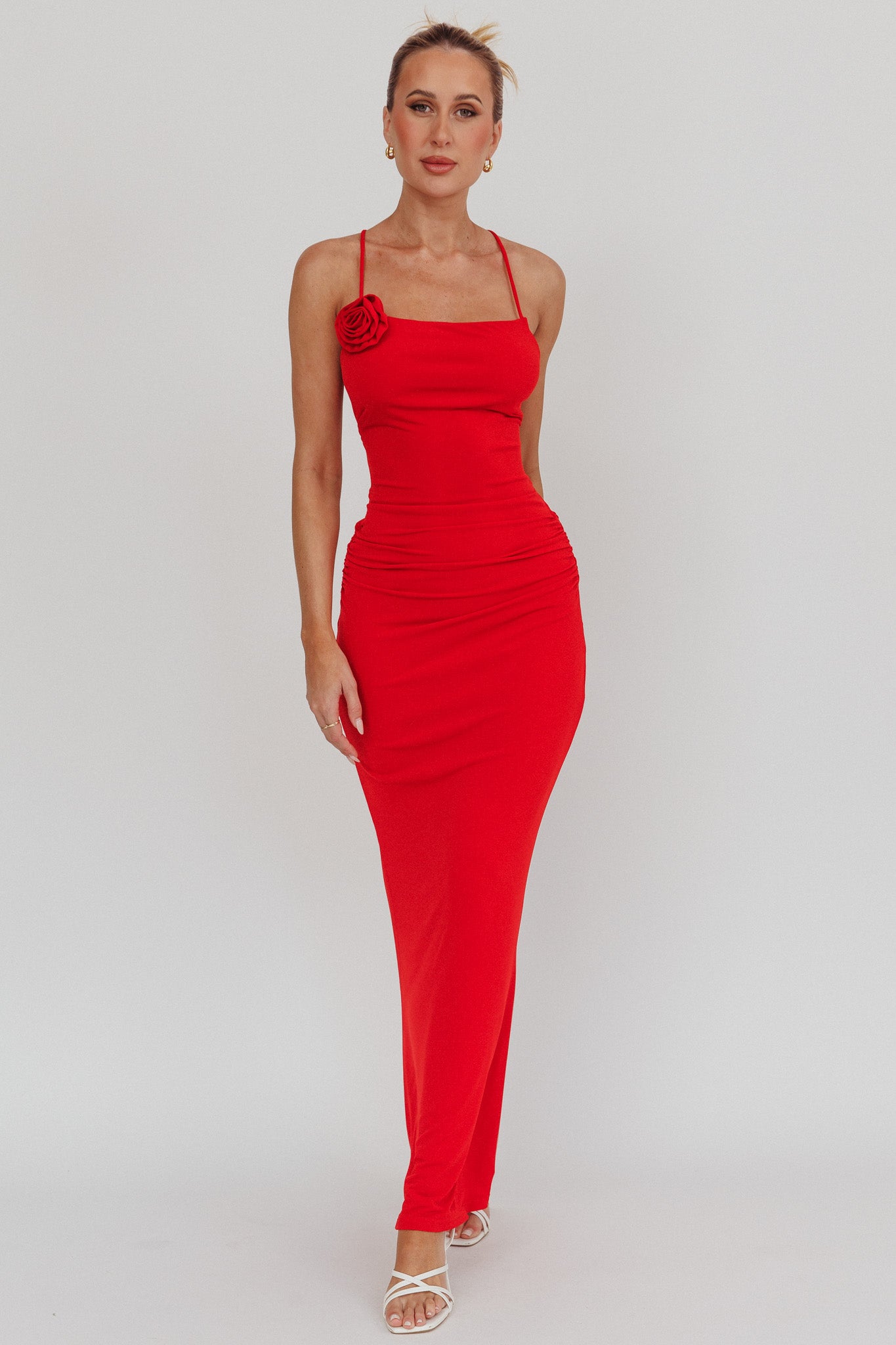Ignite Rosette Backless Maxi Dress Cherry-Maymioy
