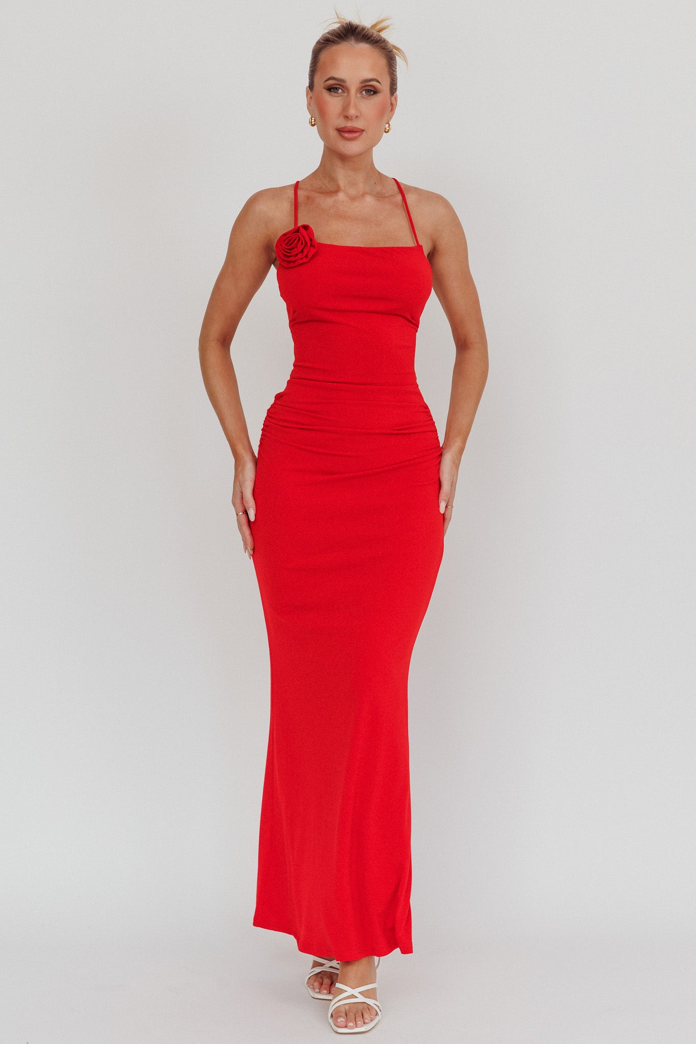 Ignite Rosette Backless Maxi Dress Cherry-Maymioy