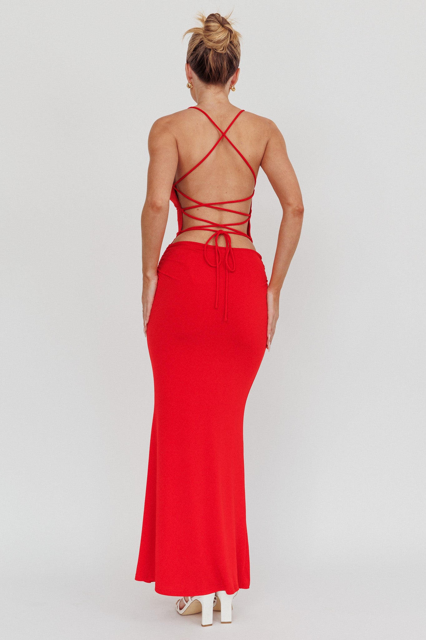 Ignite Rosette Backless Maxi Dress Cherry-Maymioy