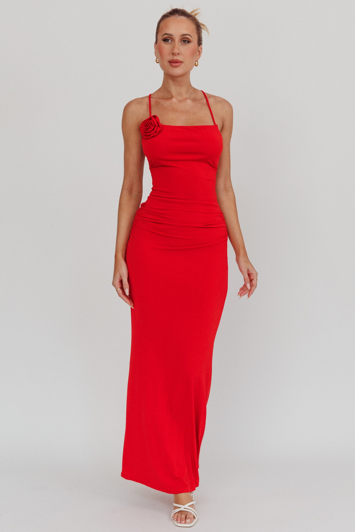 Ignite Rosette Backless Maxi Dress Cherry-Maymioy