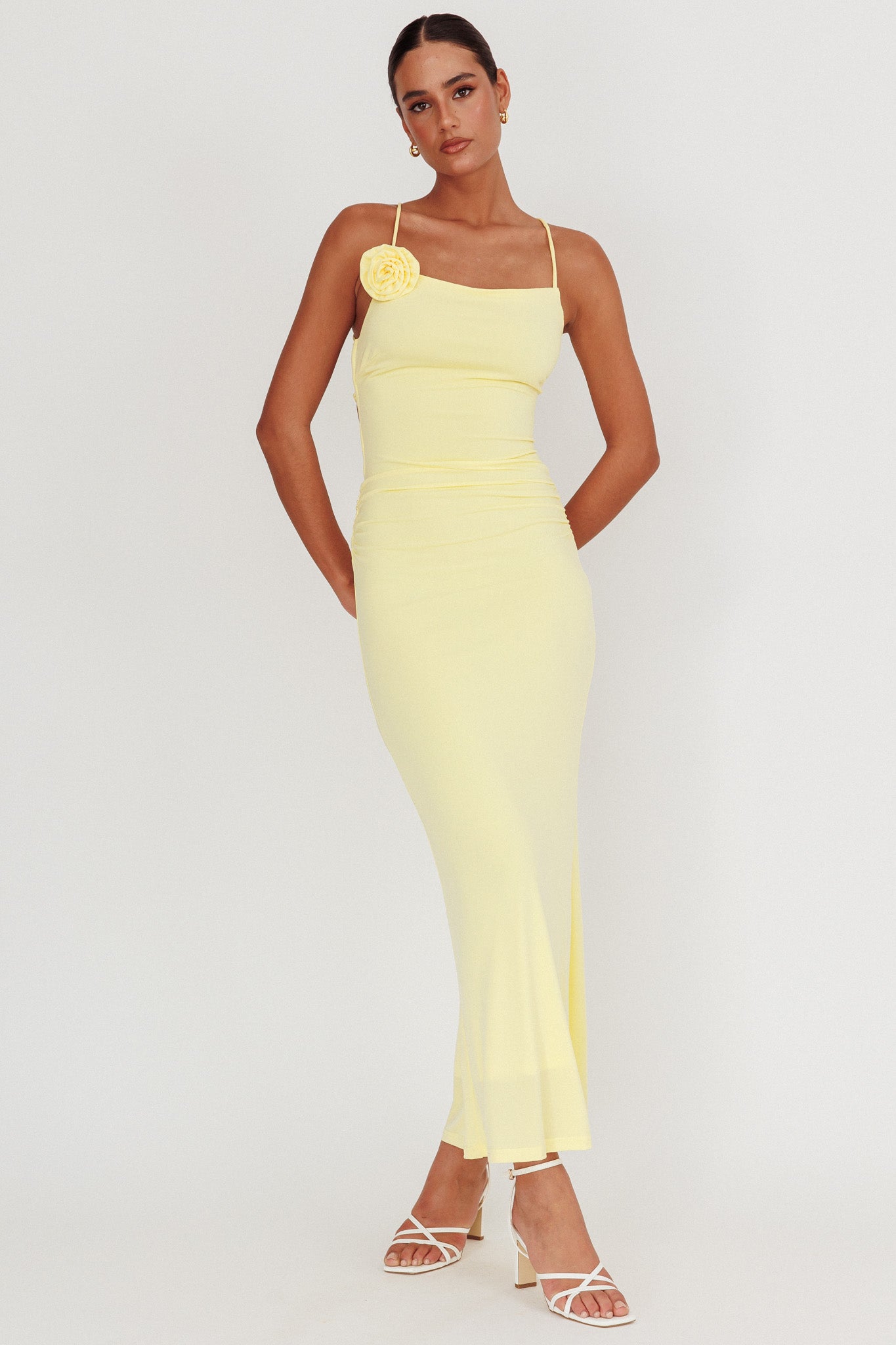 Ignite Rosette Backless Maxi Dress Lemon-Maymioy