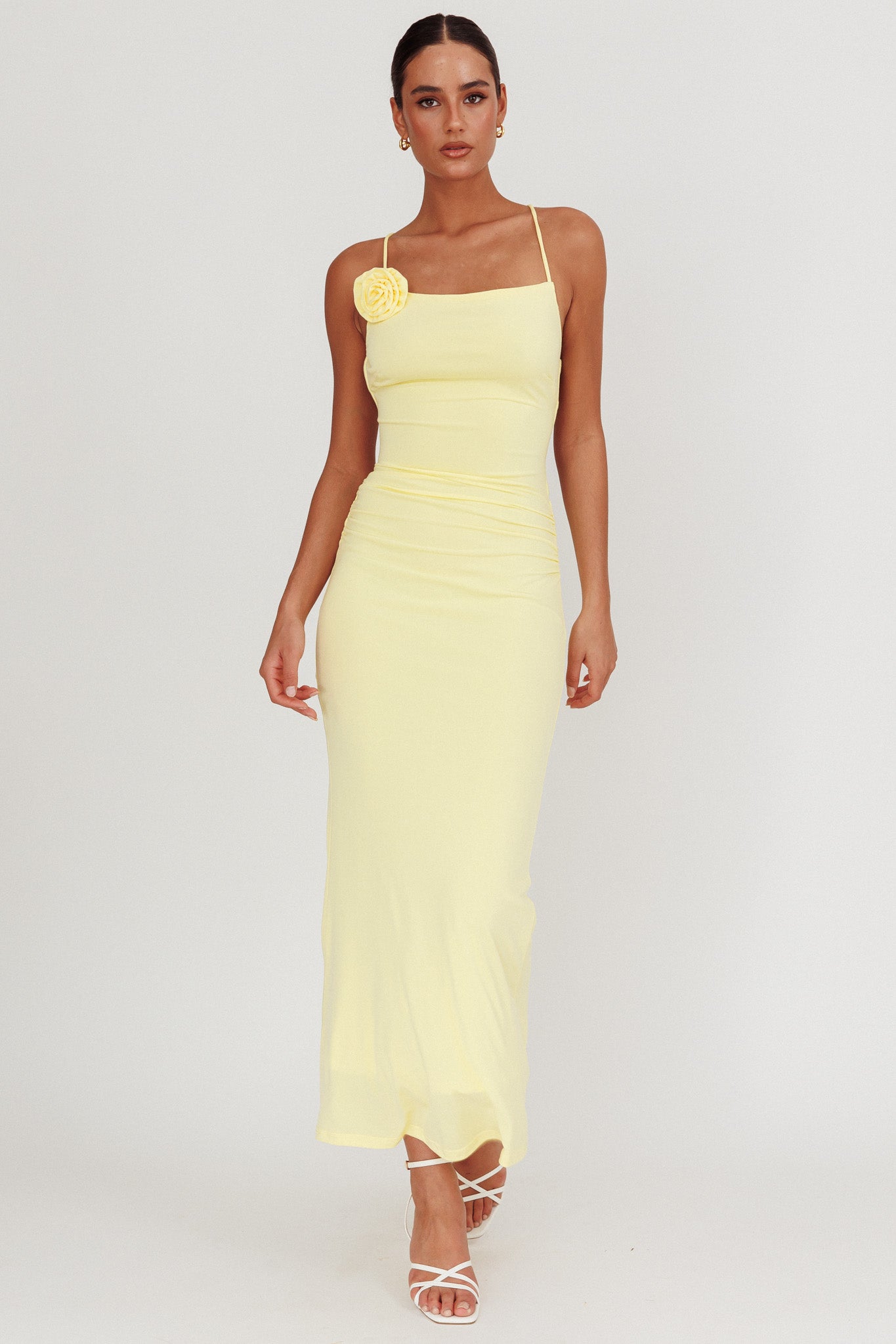 Ignite Rosette Backless Maxi Dress Lemon-Maymioy