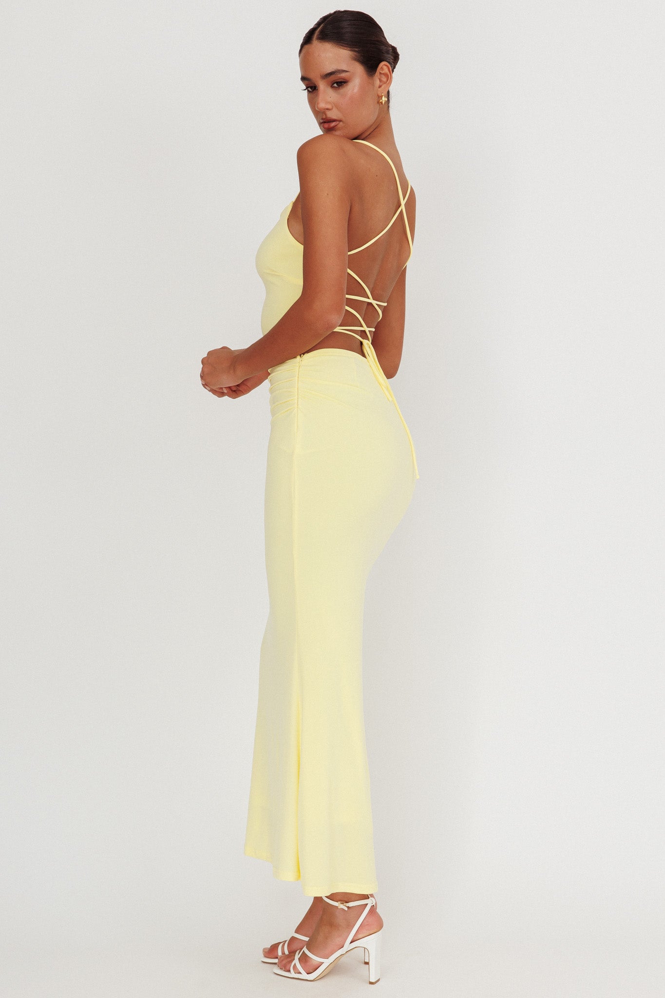 Ignite Rosette Backless Maxi Dress Lemon-Maymioy