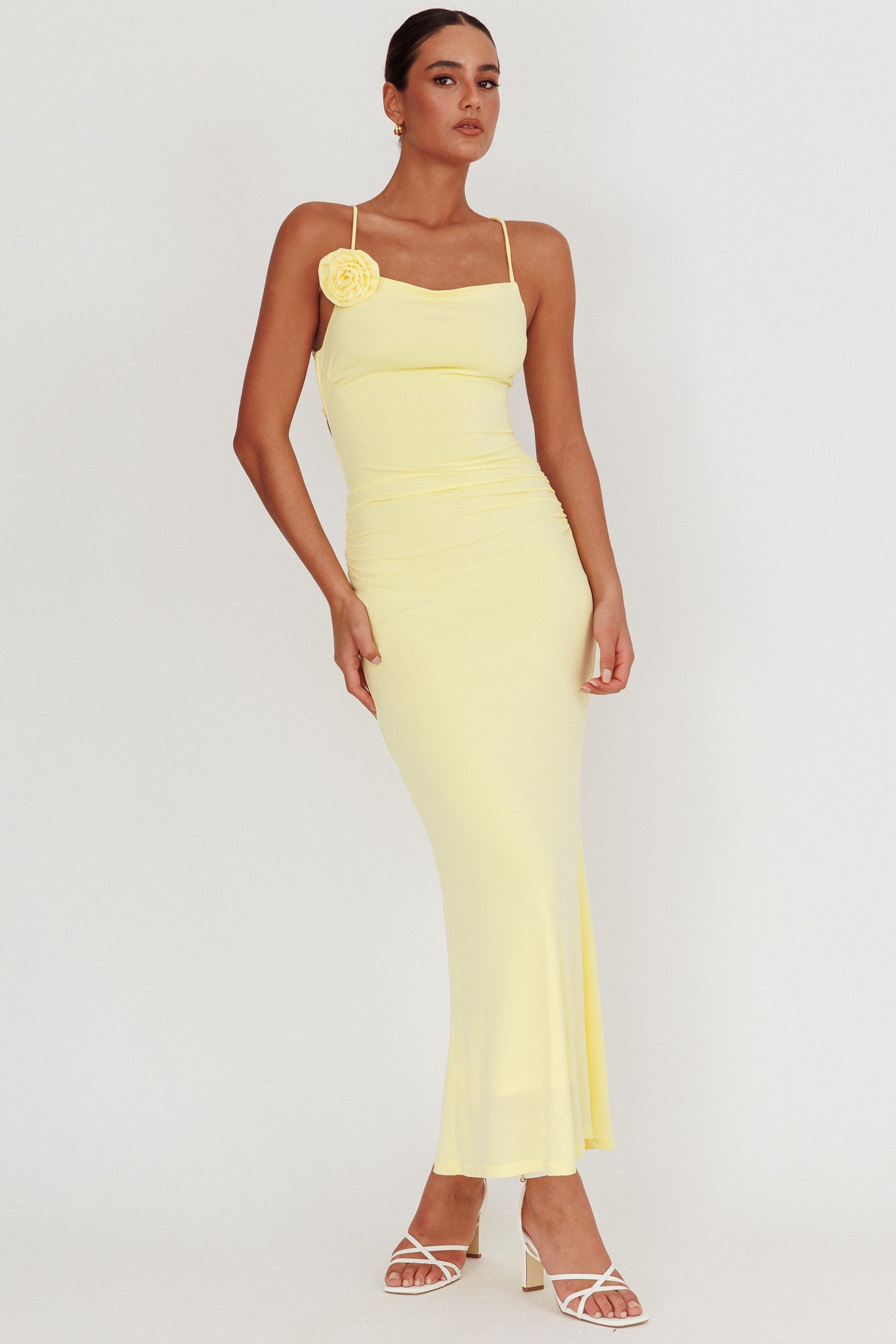 Ignite Rosette Backless Maxi Dress Lemon-Maymioy