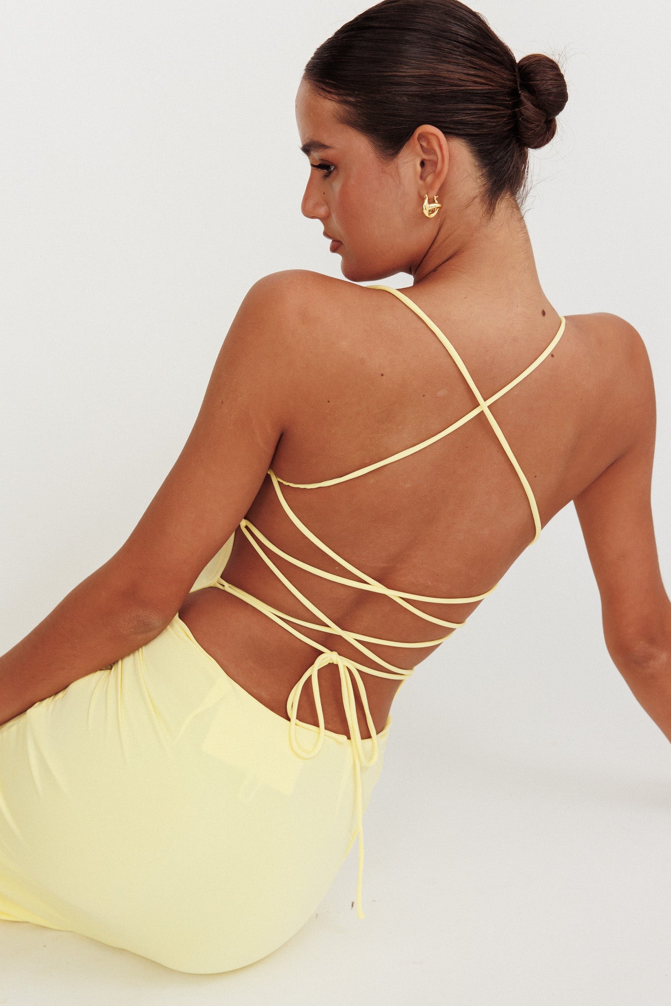 Ignite Rosette Backless Maxi Dress Lemon-Maymioy