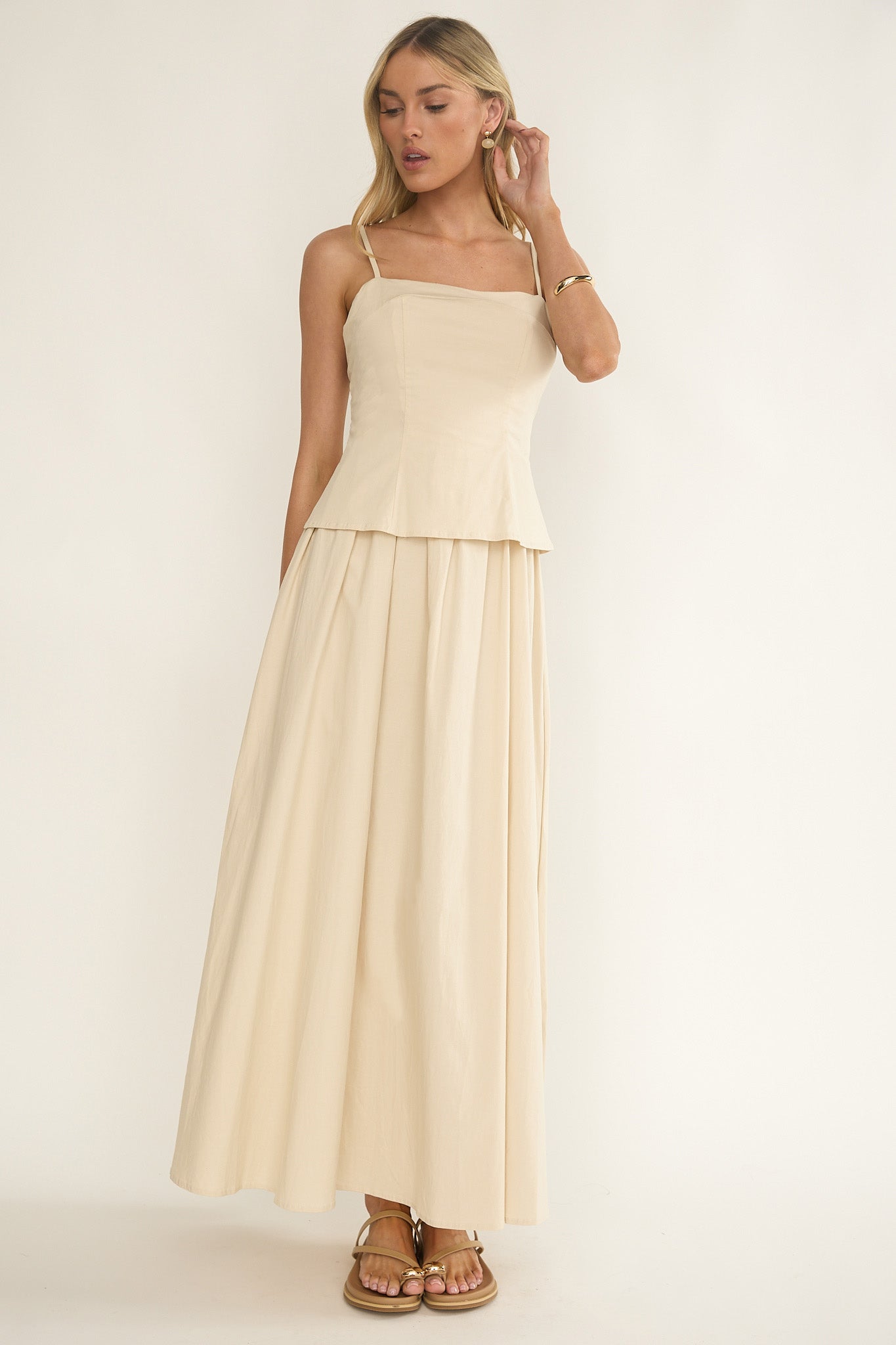 Antonita Cami Strap Maxi Dress Stone-Maymioy