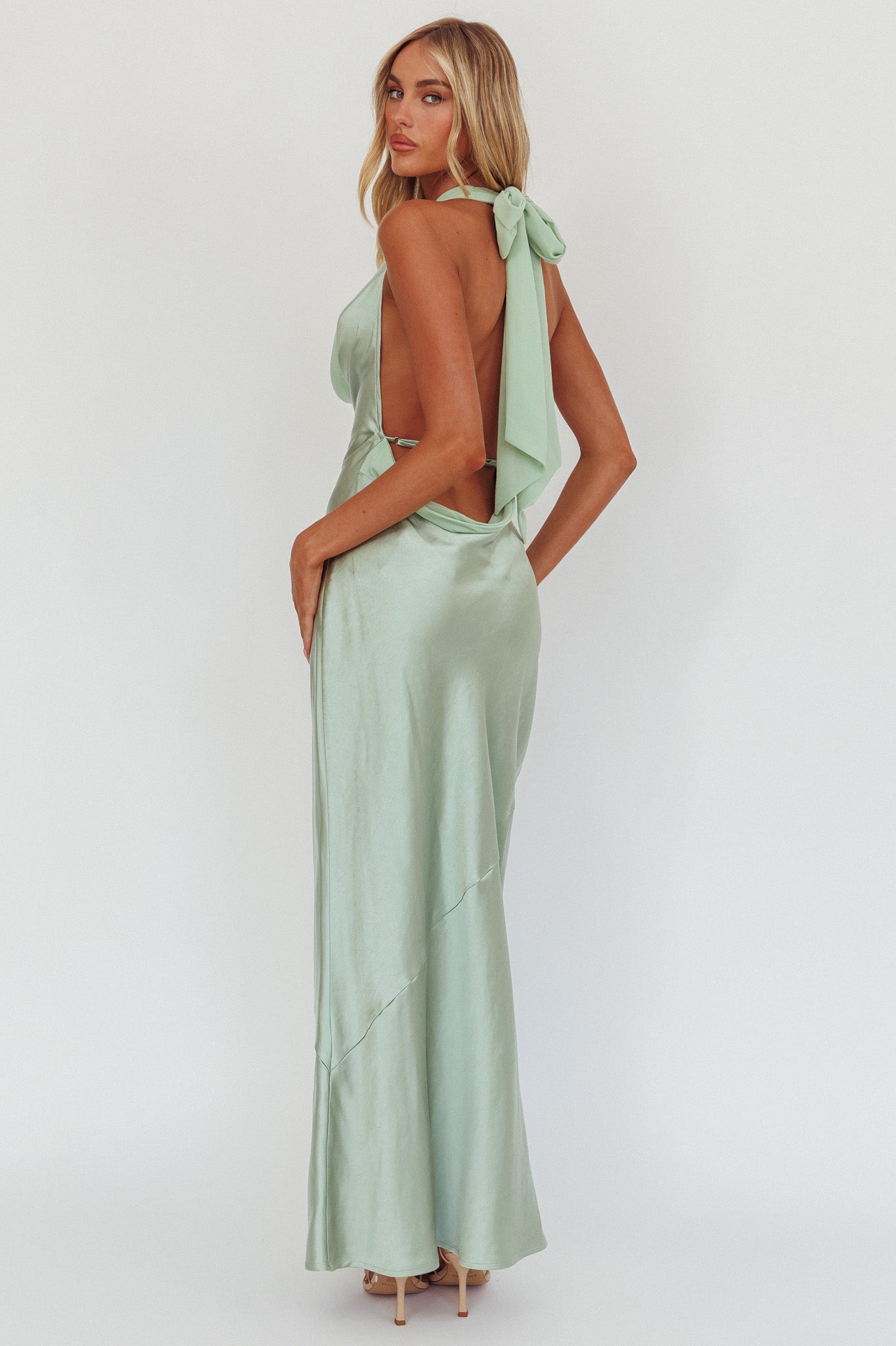 Leading Lady Open Back Cowl Maxi Dress Sage-Maymioy
