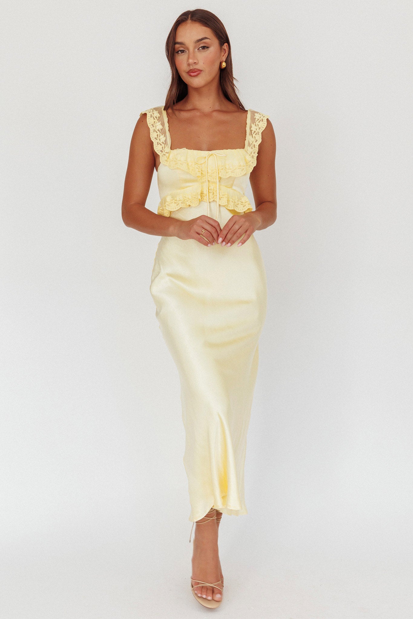 Escapade Lace Trim Maxi Dress Banana-Maymioy