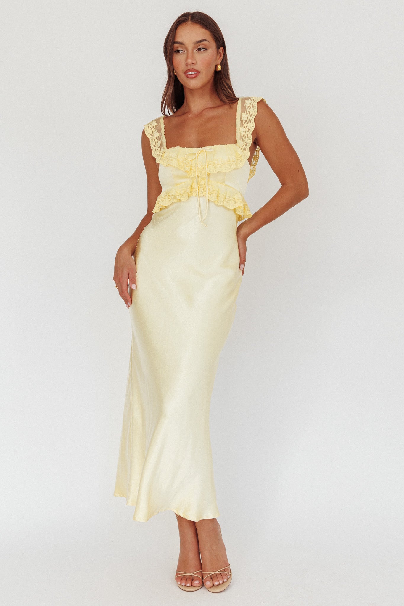 Escapade Lace Trim Maxi Dress Banana-Maymioy