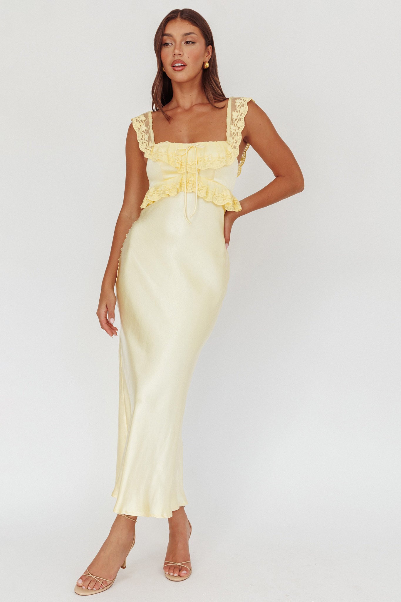 Escapade Lace Trim Maxi Dress Banana-Maymioy