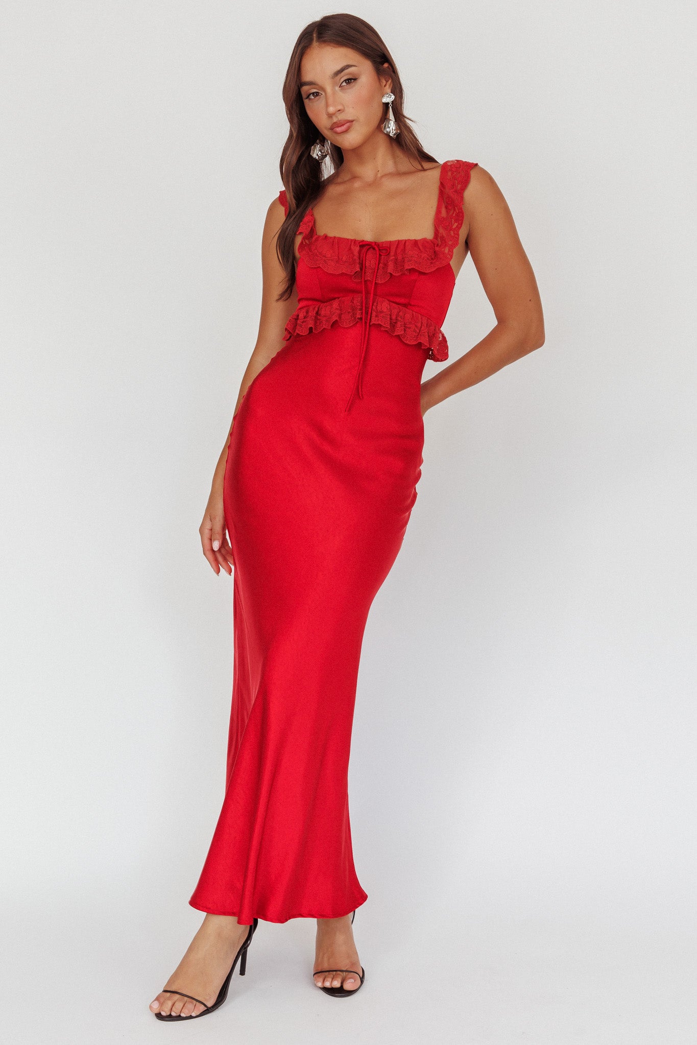 Escapade Lace Trim Maxi Dress Cherry-Maymioy