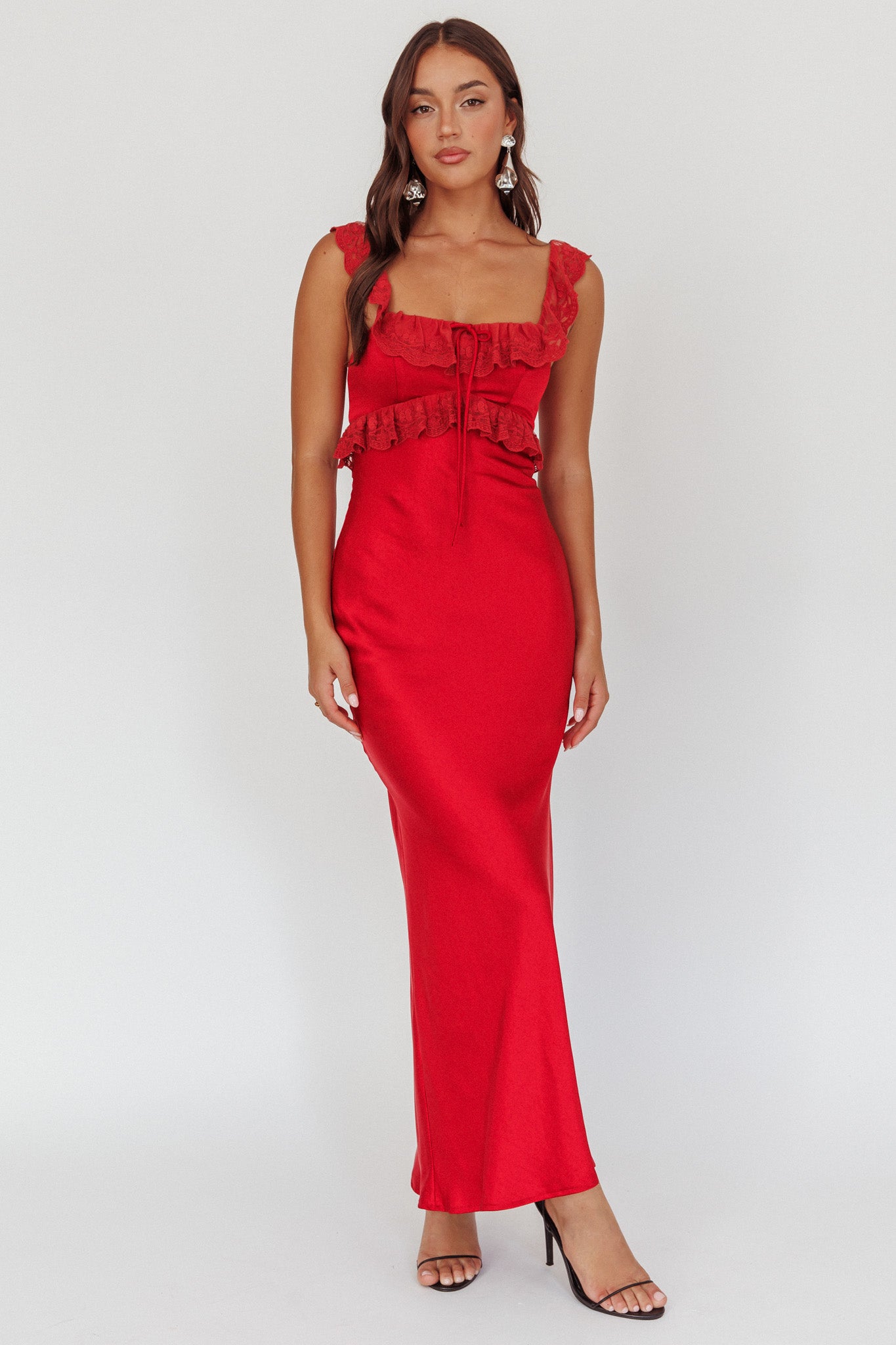 Escapade Lace Trim Maxi Dress Cherry-Maymioy